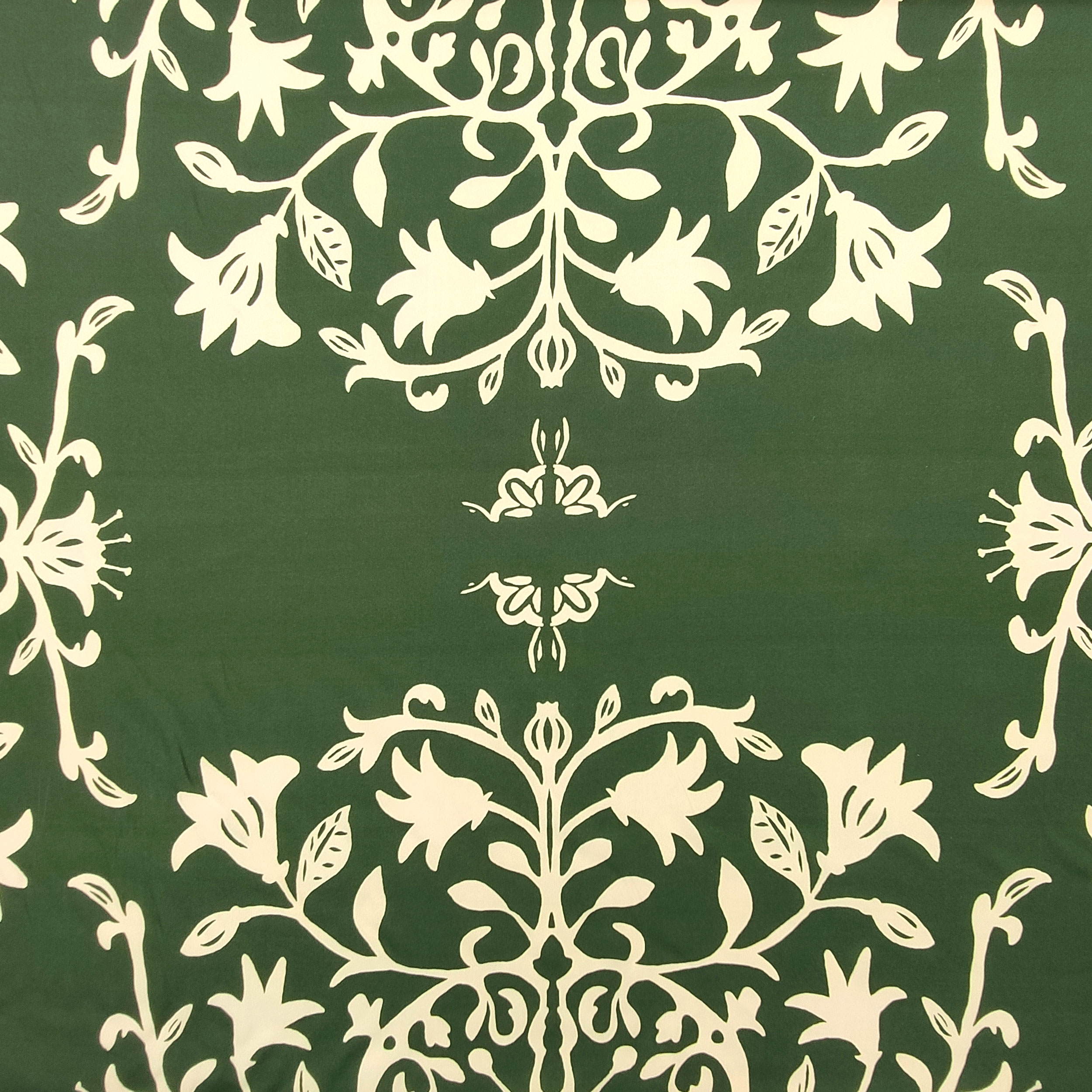 Rasatello di Cotone Verde Fantasia Floreale Panna