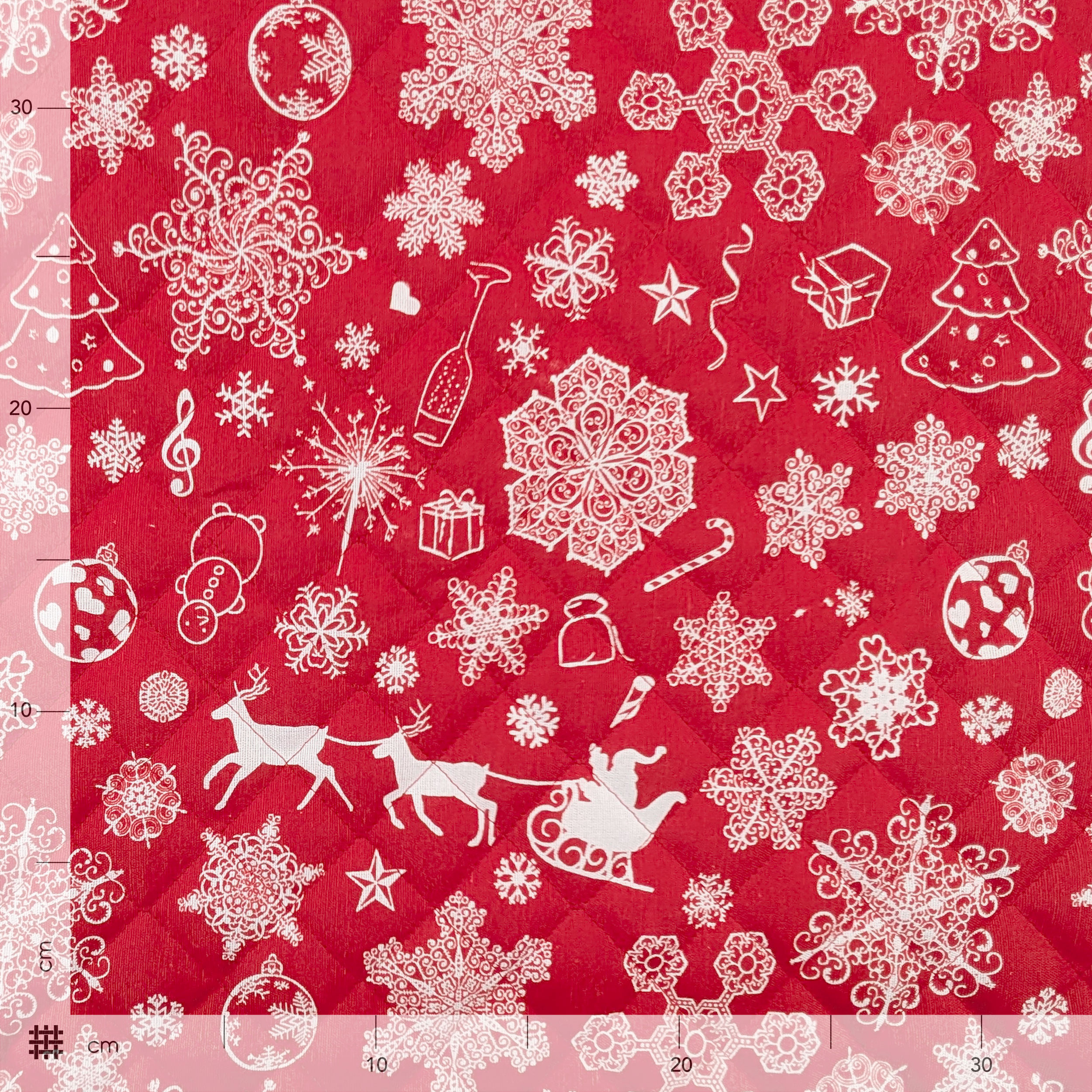 Tessuto Trapuntato Rosso Fiocchi di Neve e Slitte Image