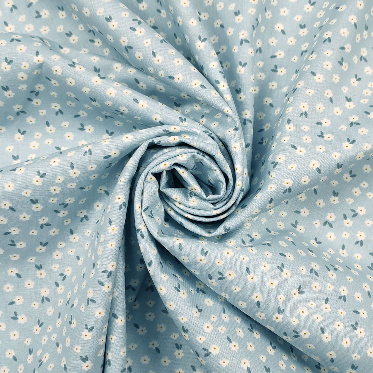 tessuto in cotone fiorellini sfondo azzurro