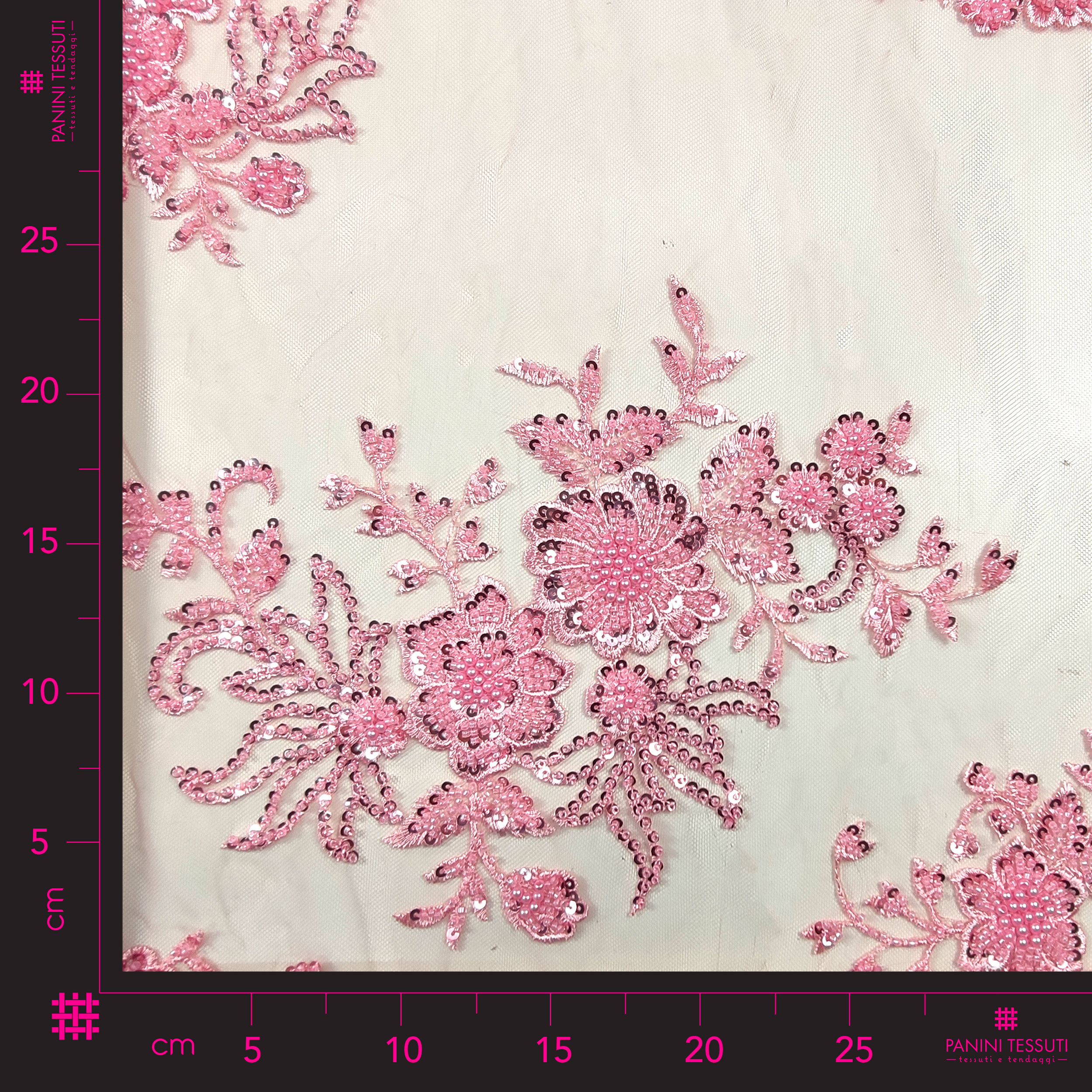 Pizzo Moda Perline Floreale Doppio Bordo Rosa Image