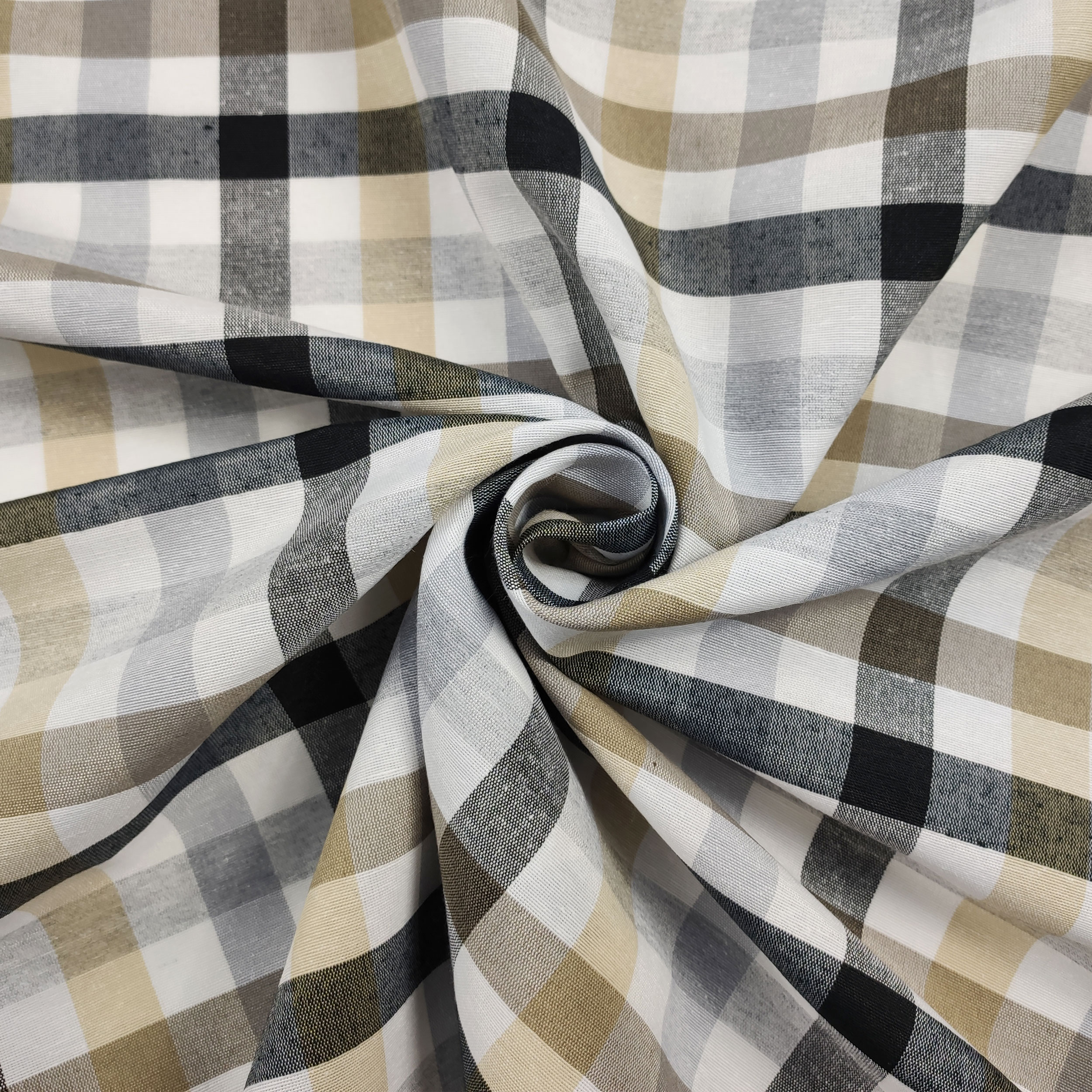 Tessuto Tinto In Filo per Tovaglia Quadretti Grigio Beige
