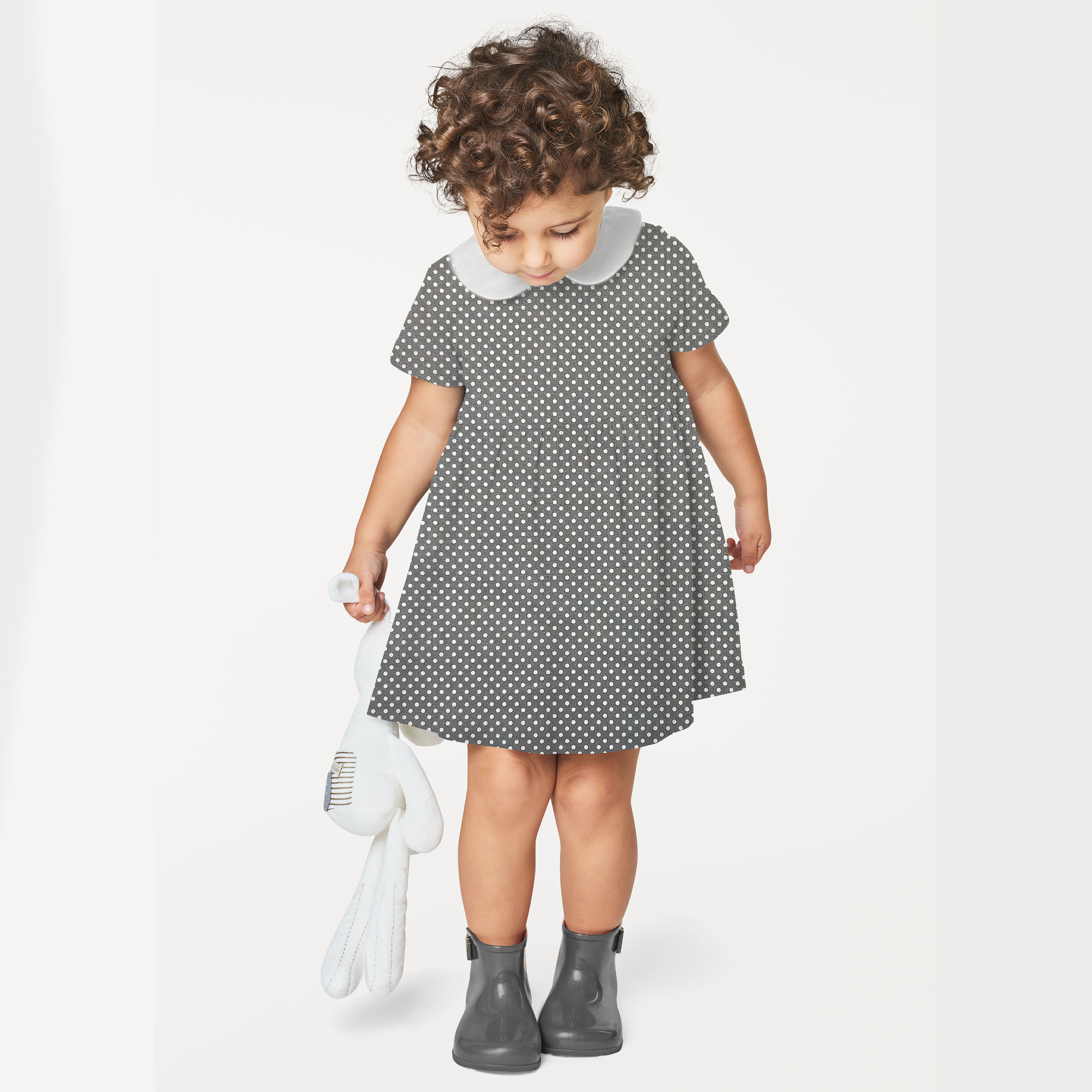 Tessuto Cotone Grigio Pois Bianchi Image