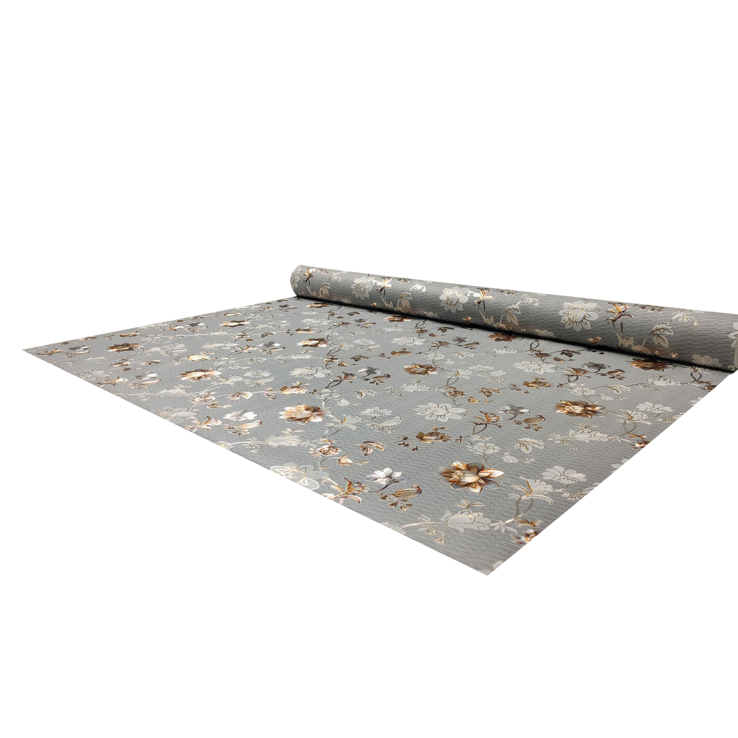 Tessuto Tovaglia Metallizzata Fiori Sfondo Grigio Image
