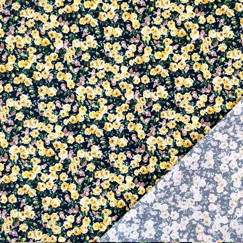 Tessuto cotone leggero con roselline gialle (1)