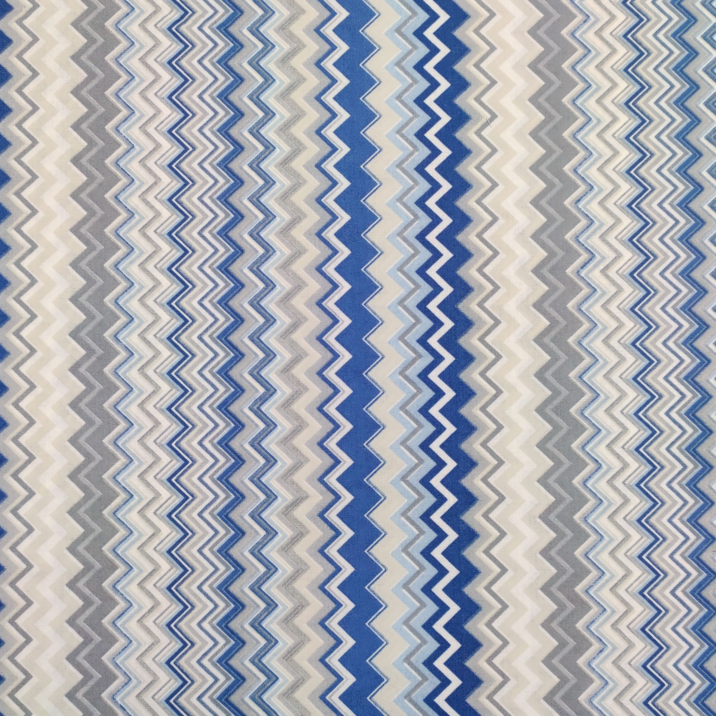 Tessuto di Cotone Zig Zag Multicolor Toni del Blu