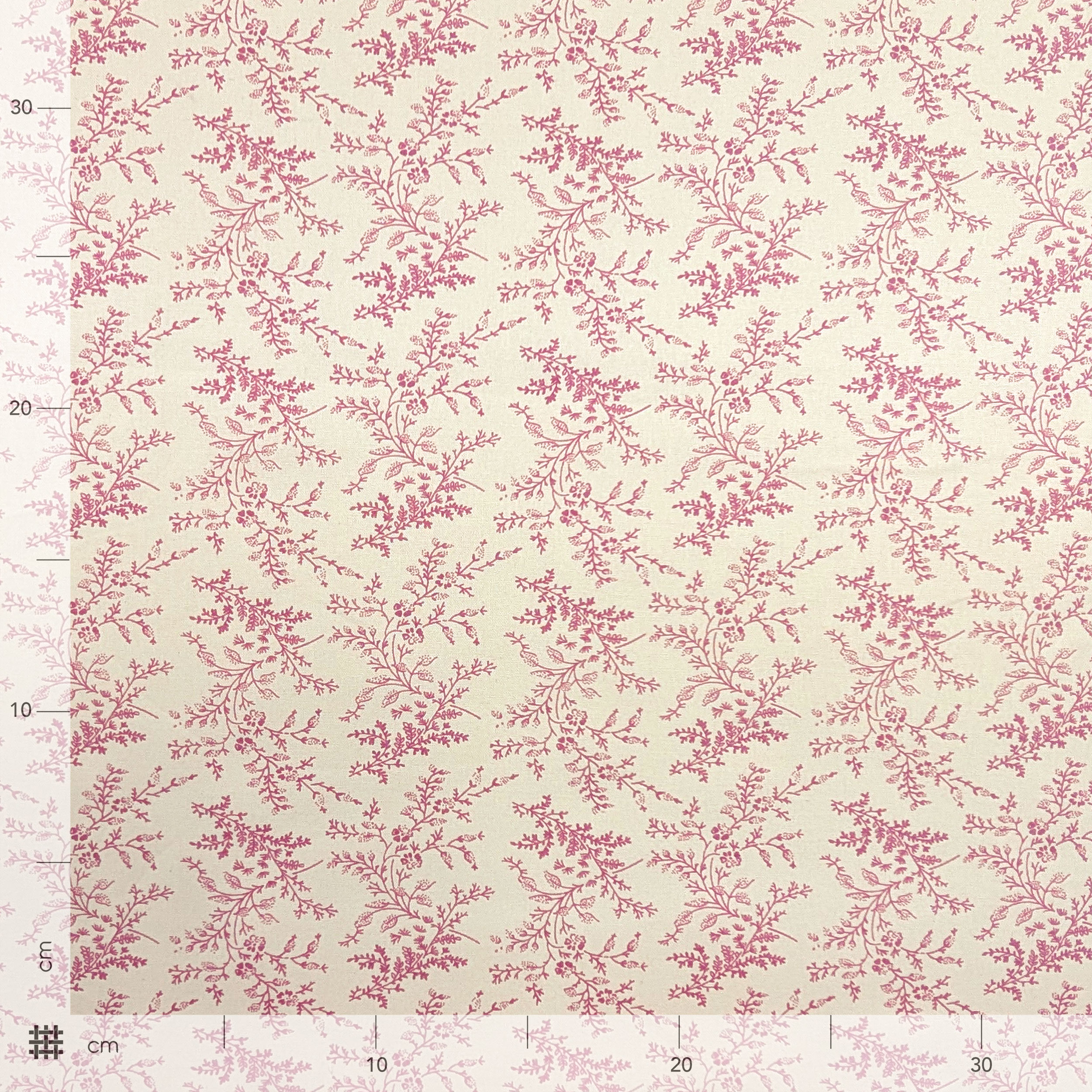 Popeline Cotone Stampa Vintage Rami e Fiori Rosa Image