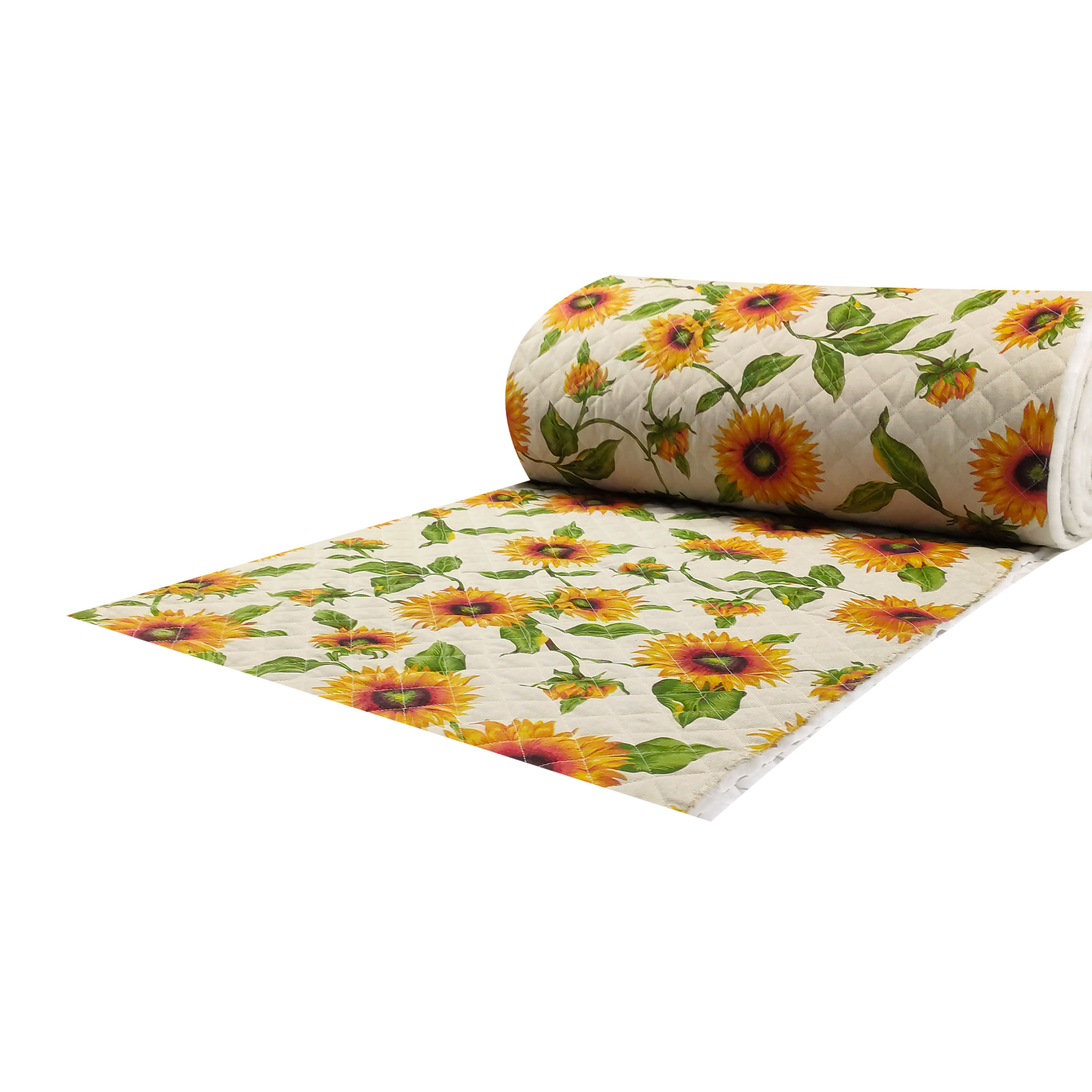 Tessuto Trapuntato Girasoli Sfondo Beige