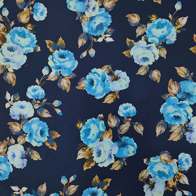 Tessuto di cotone rose azzurre sfondo blu