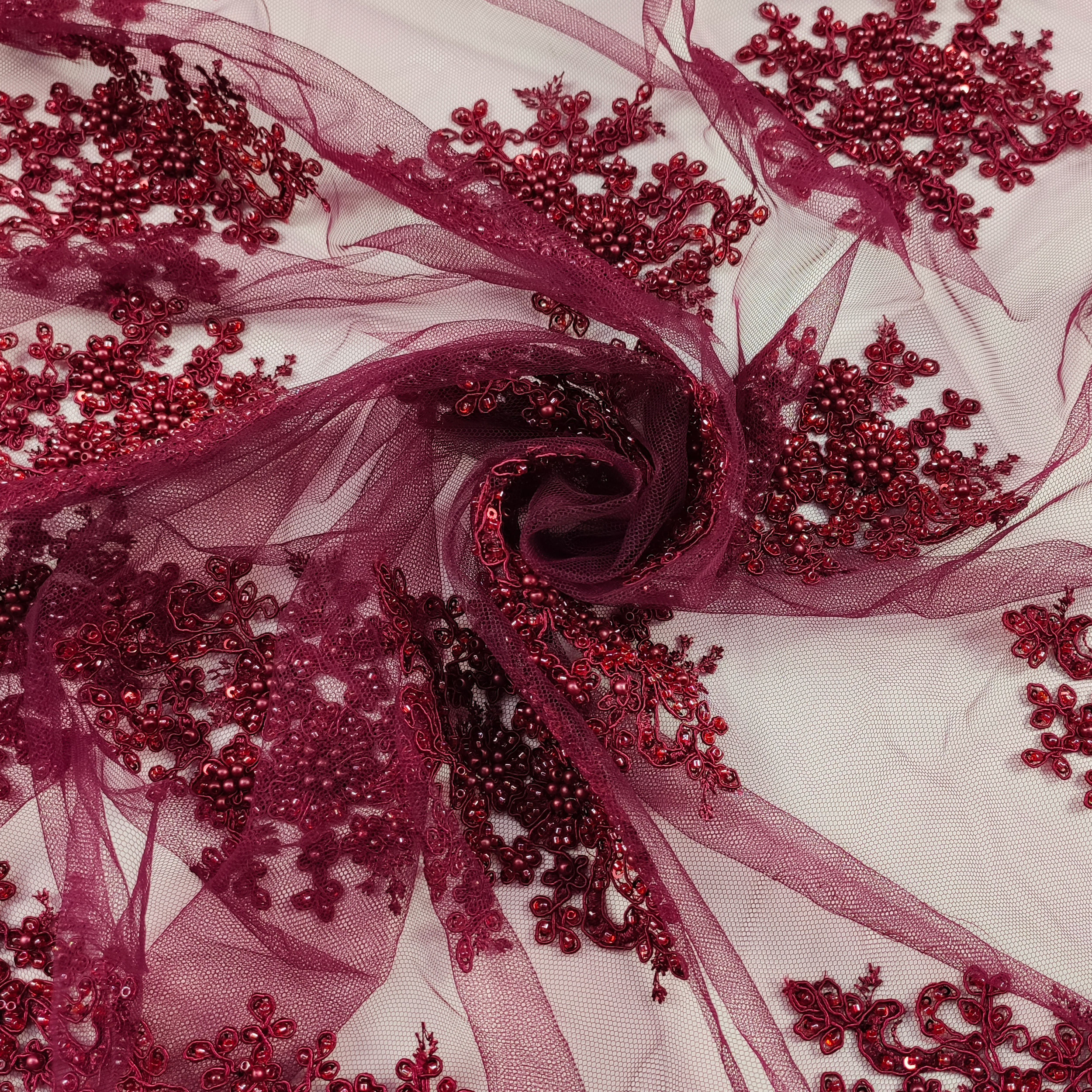 Tulle Ricamato Perline Lux Bordeaux Image