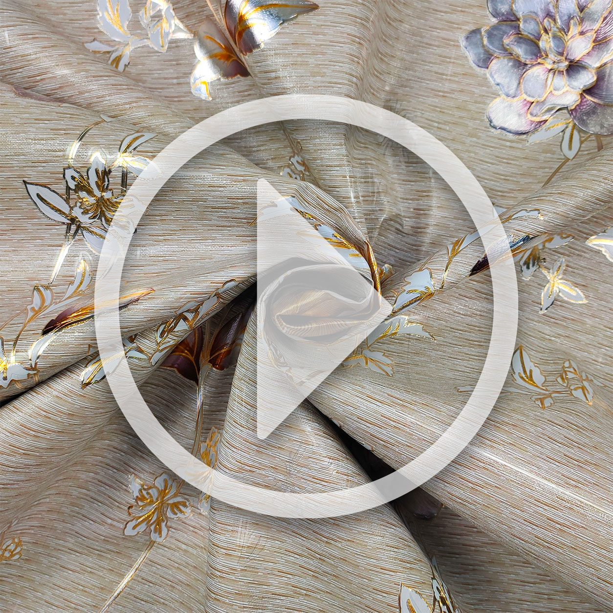 Tessuto Tovaglia Metallizzata Fiori Sfondo Beige Image
