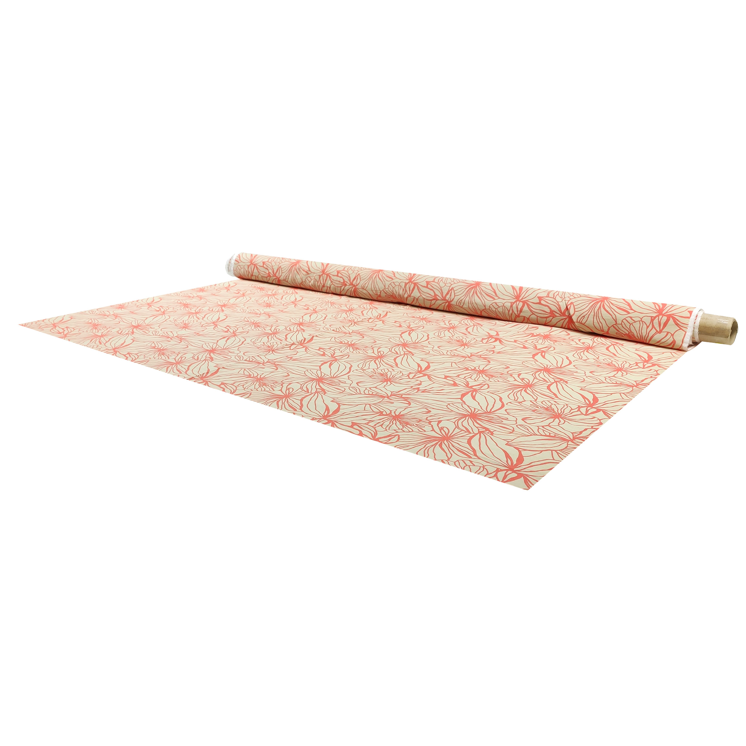 Misto Viscosa Fiori Arancio Grandi Sfondo Beige
