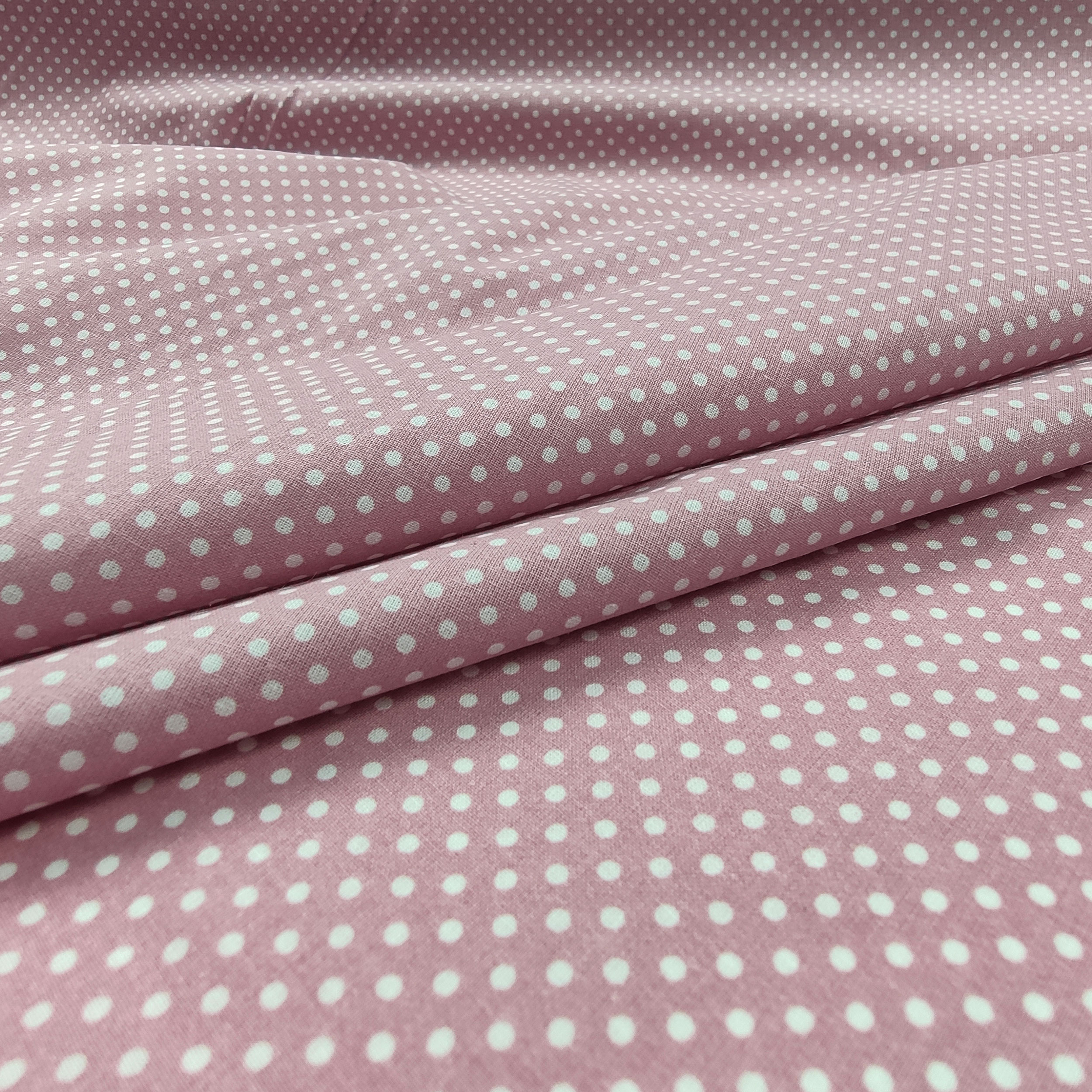 Tessuto Cotone Rosa Antico Pois Bianchi