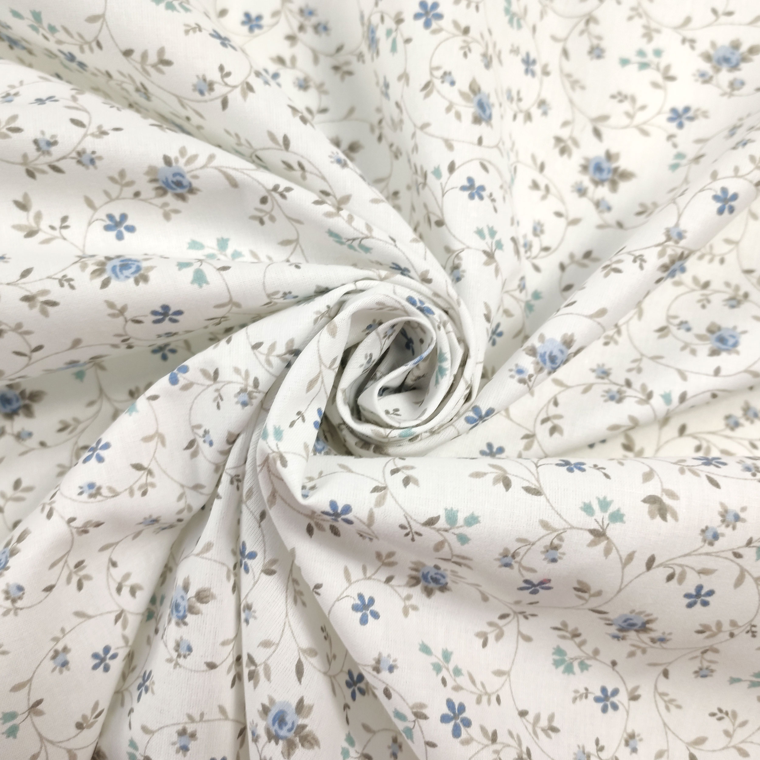 Tessuto Cotone Fiorellini Blu