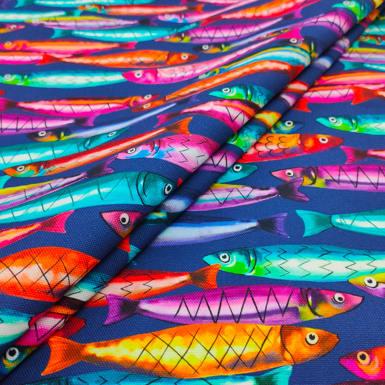 Tessuto Panama Cotone Sardine Multicolor Toni del Blu