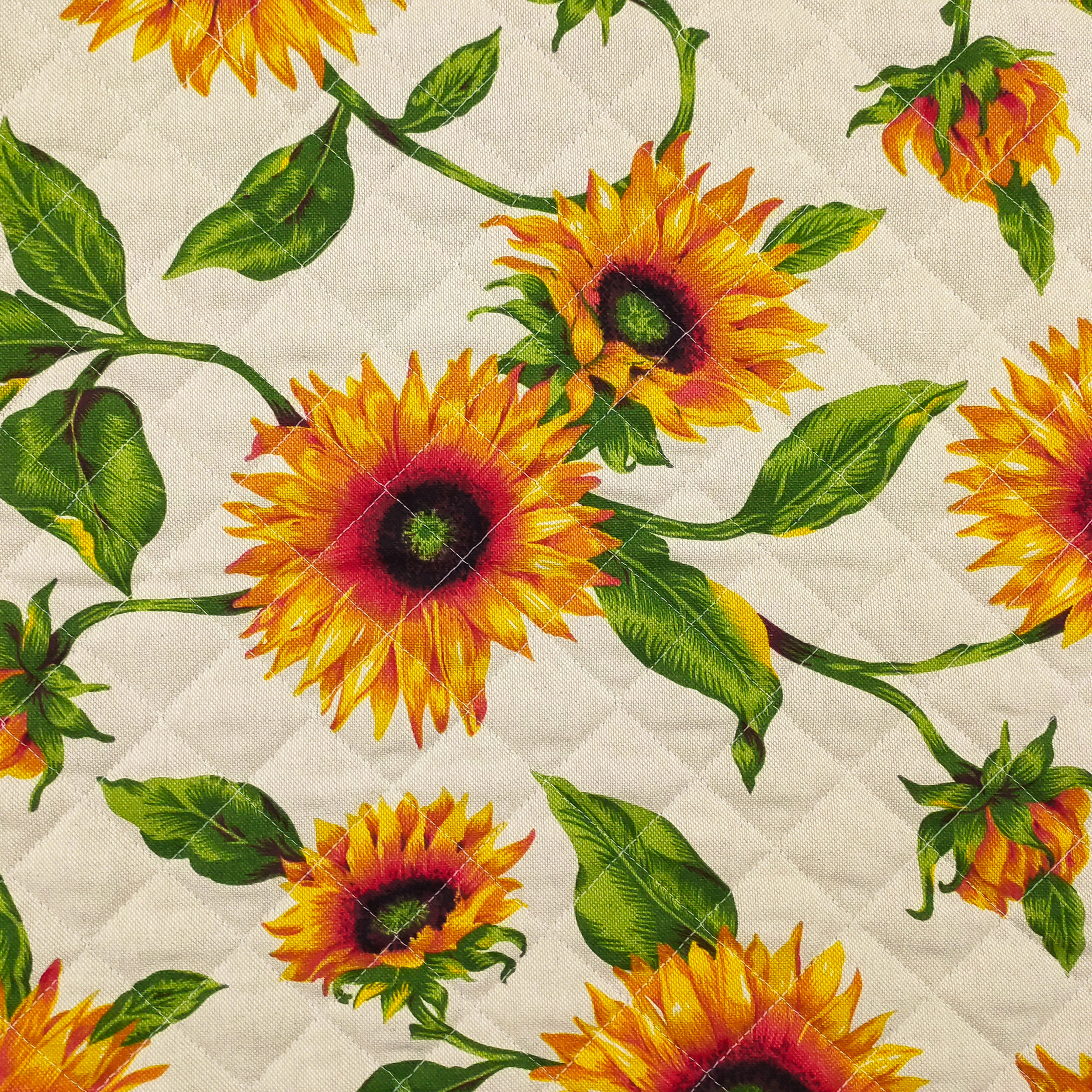 Tessuto Trapuntato Girasoli Sfondo Beige