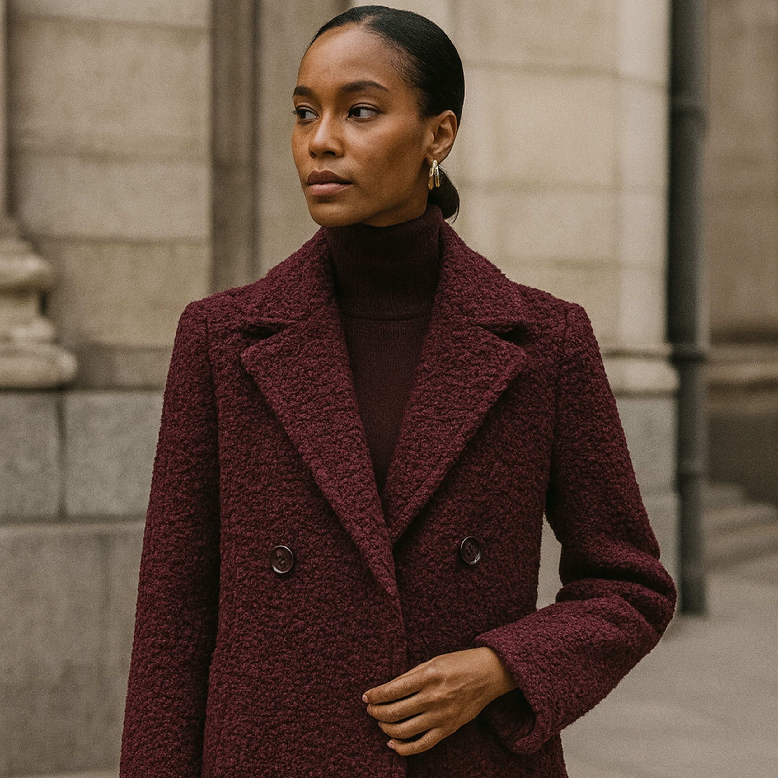 Cappotto Bouclè Tinta Bordeaux Image