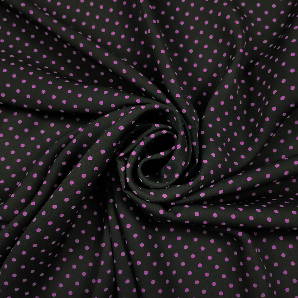 Tessuto Crepe Pois Orchidea Sfondo Nero