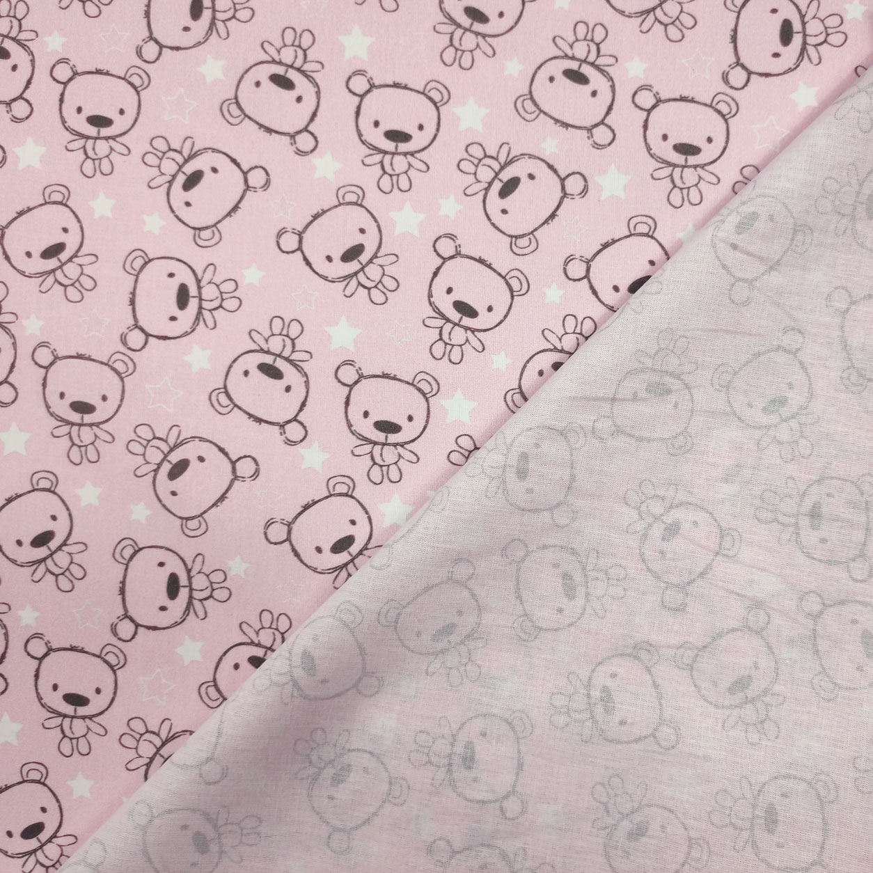 stoffa cotone orsetti sfondo rosa