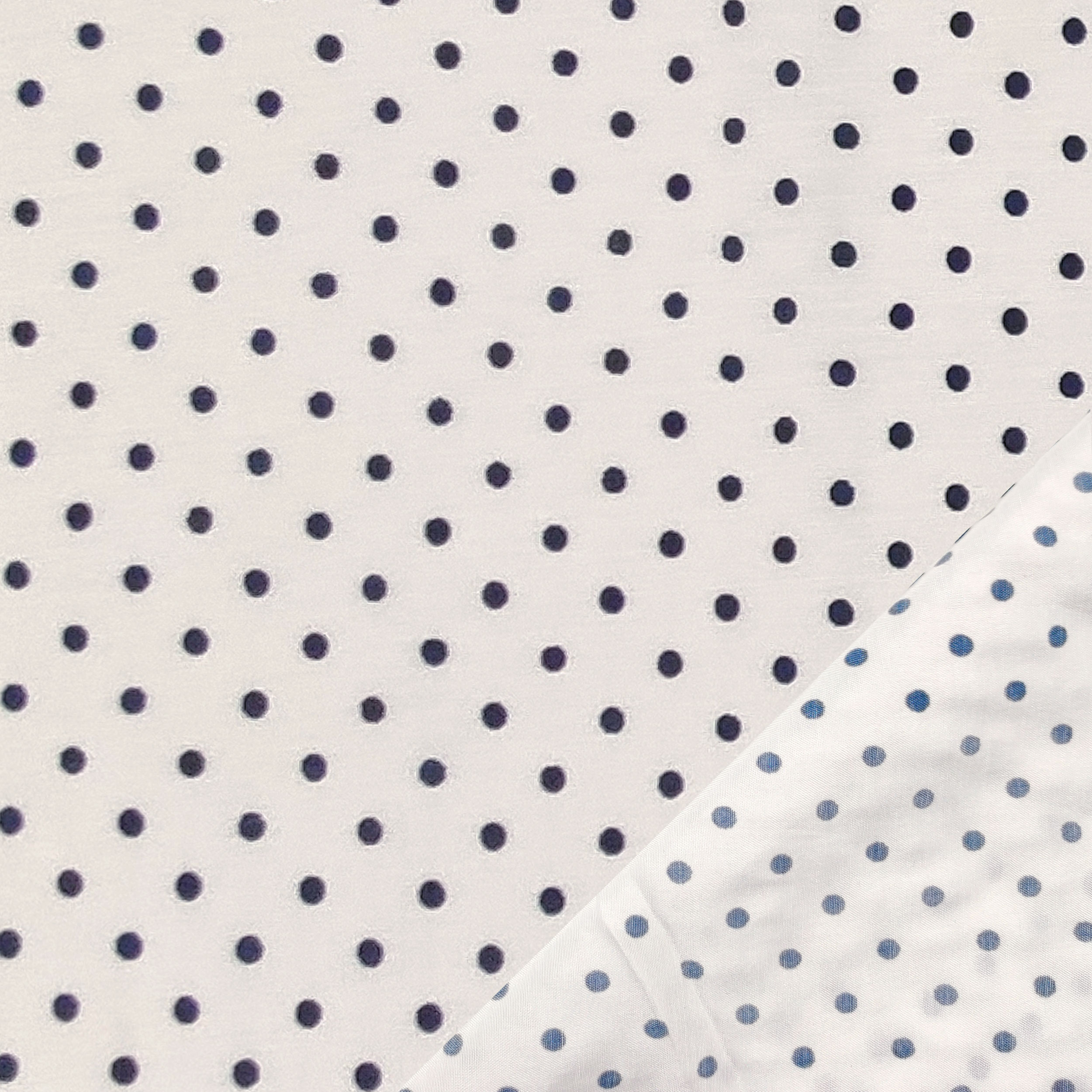 Tessuto Viscosa Pois Blu Sfondo Bianco