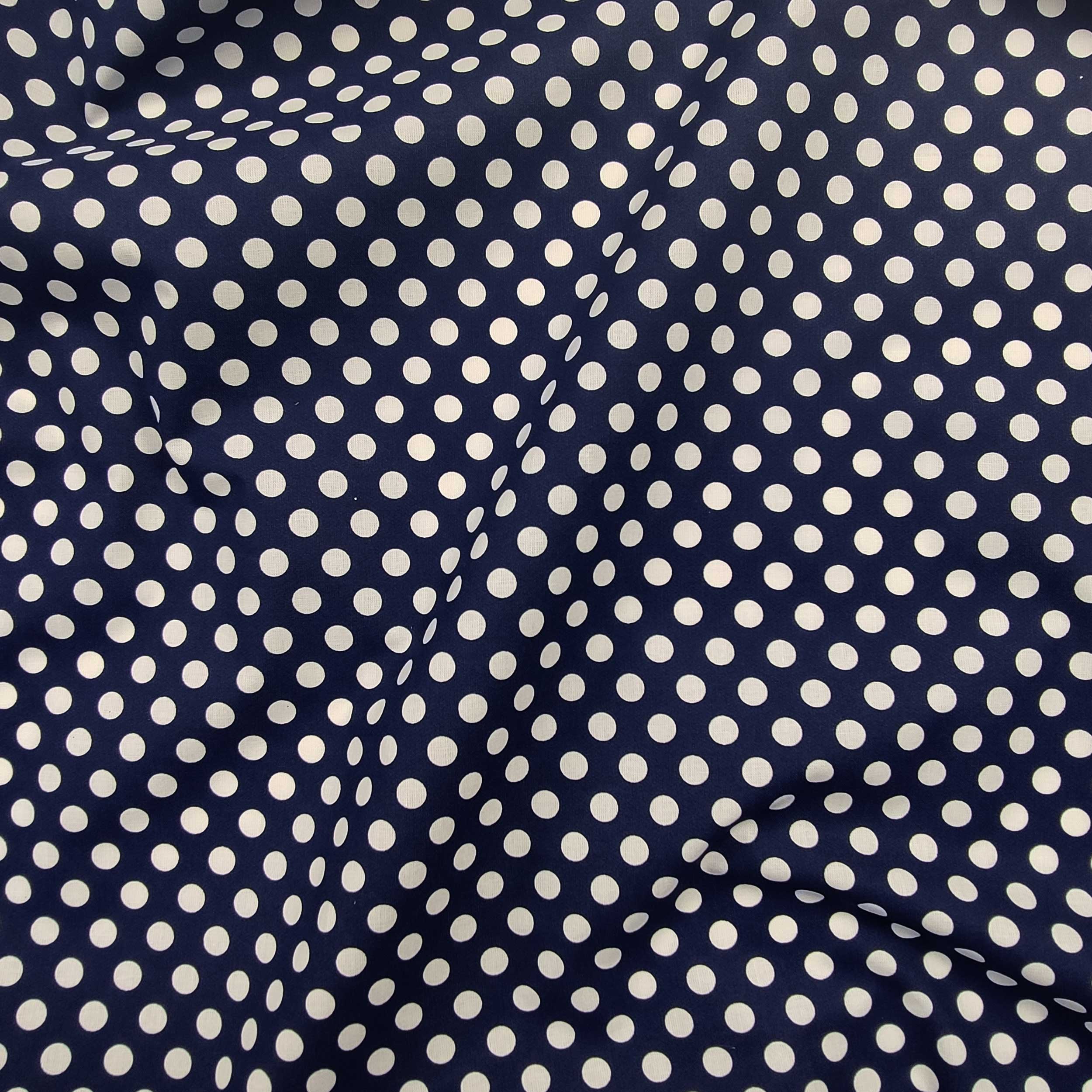 Tessuto Cotone Blu Notte con Pois Grandi Image