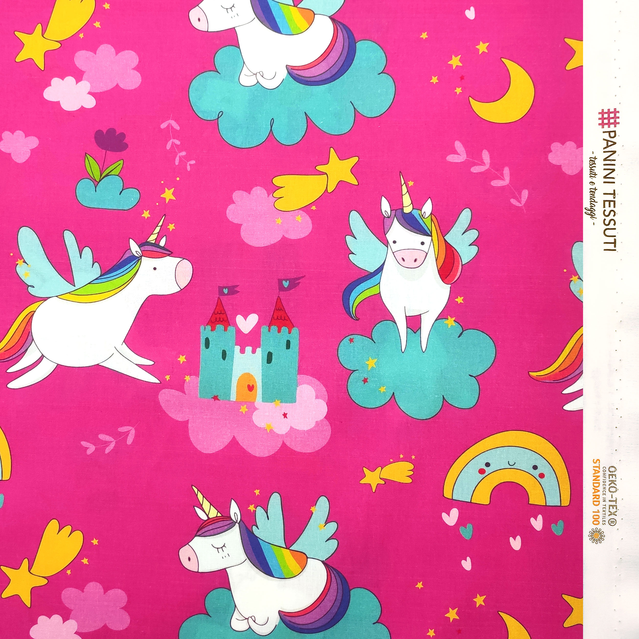 Ritaglio Cotone Unicorni e Castelli Grandi 50x150 cm