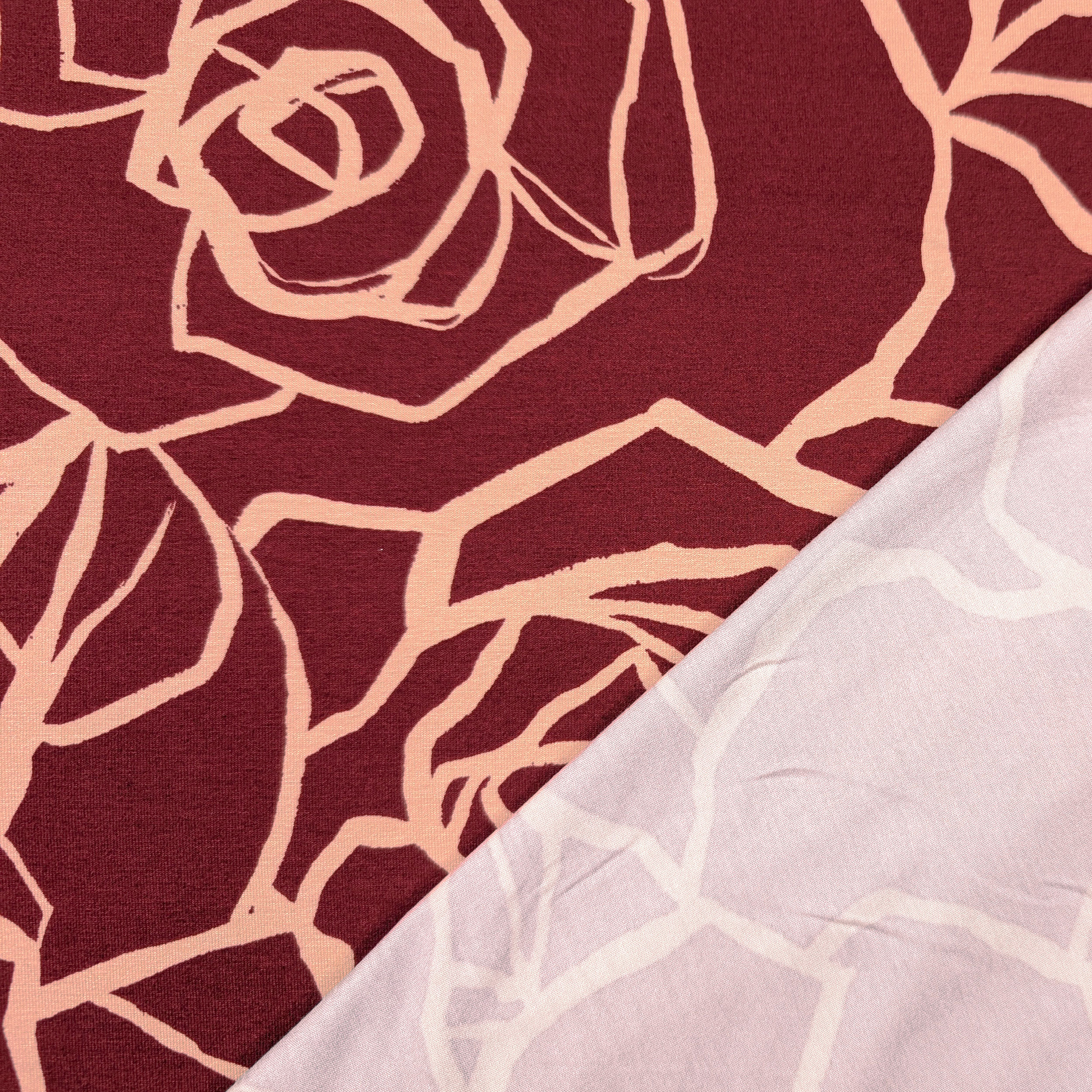 Jersey Viscosa Rose Sfondo Bordeaux Image