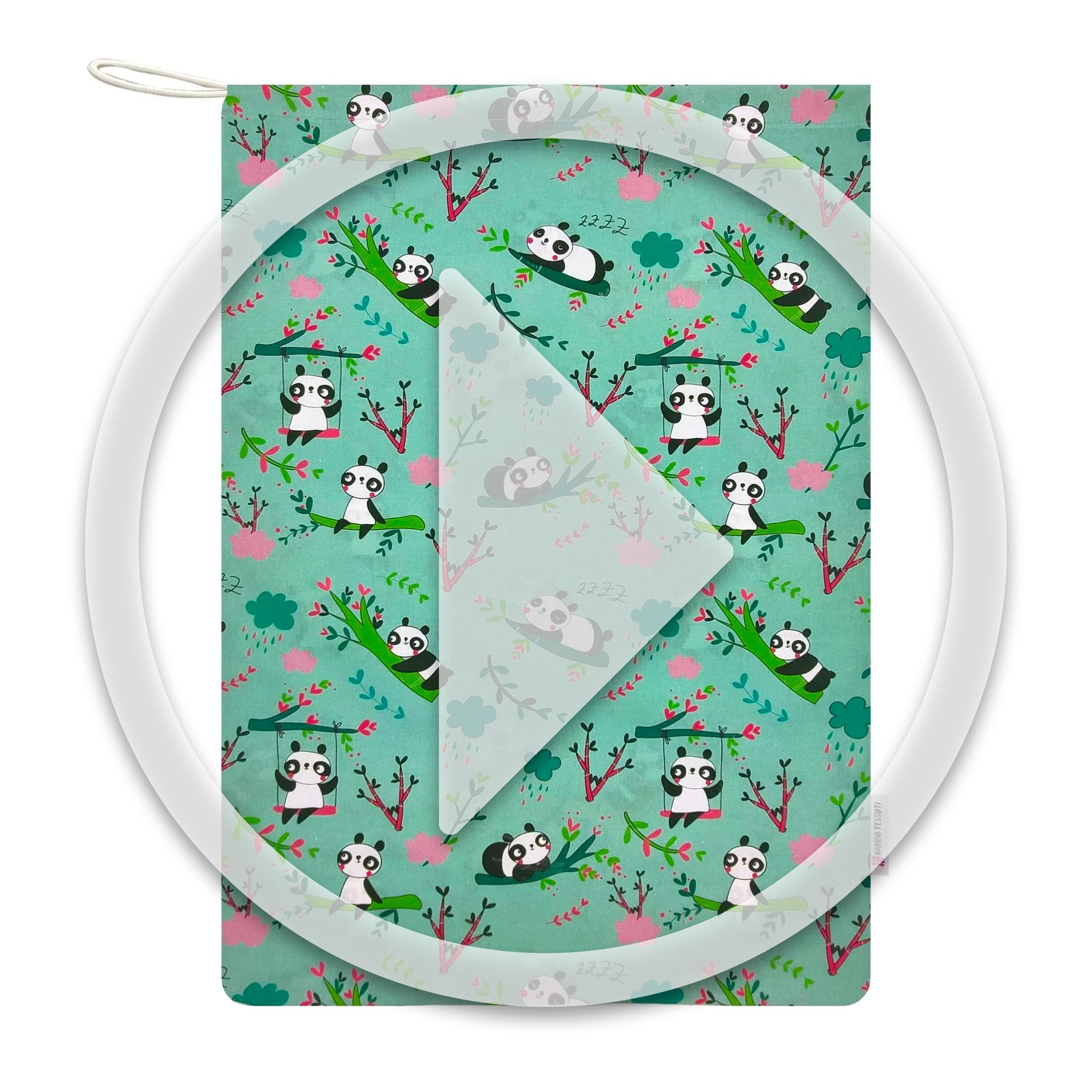 Sacchetto Asilo Panda Sfondo Verde Menta Image