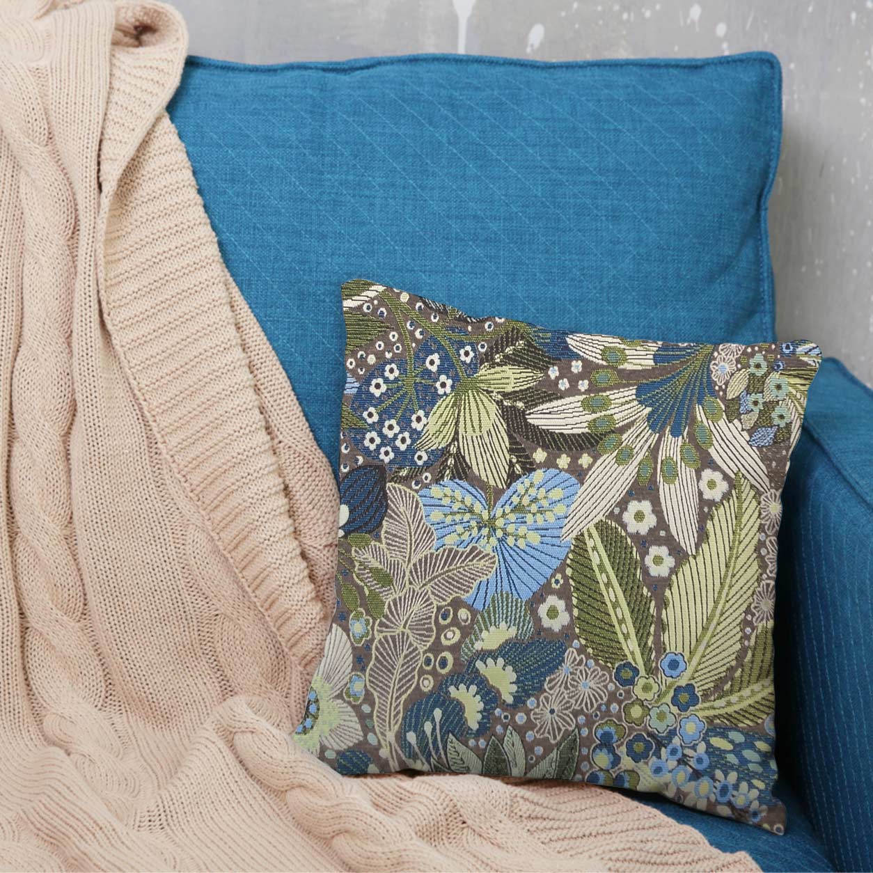 Tessuto Jacquard Fiori Toni Blu