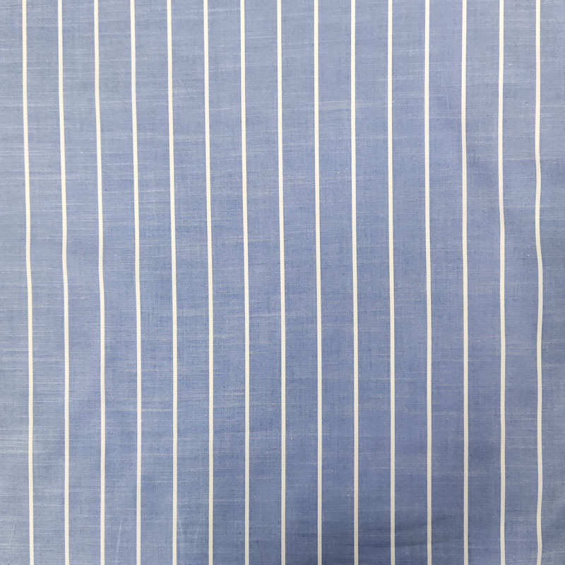 Tessuto per Camiceria Azzurro Righe Larghe Bianche