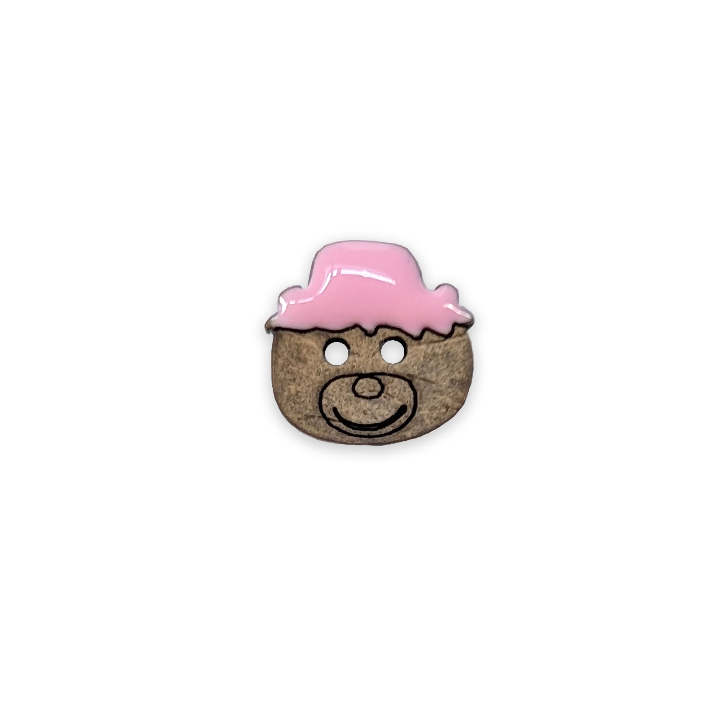 Bottone Legno Orsetto con Cappello Rosa 2 Fori Image