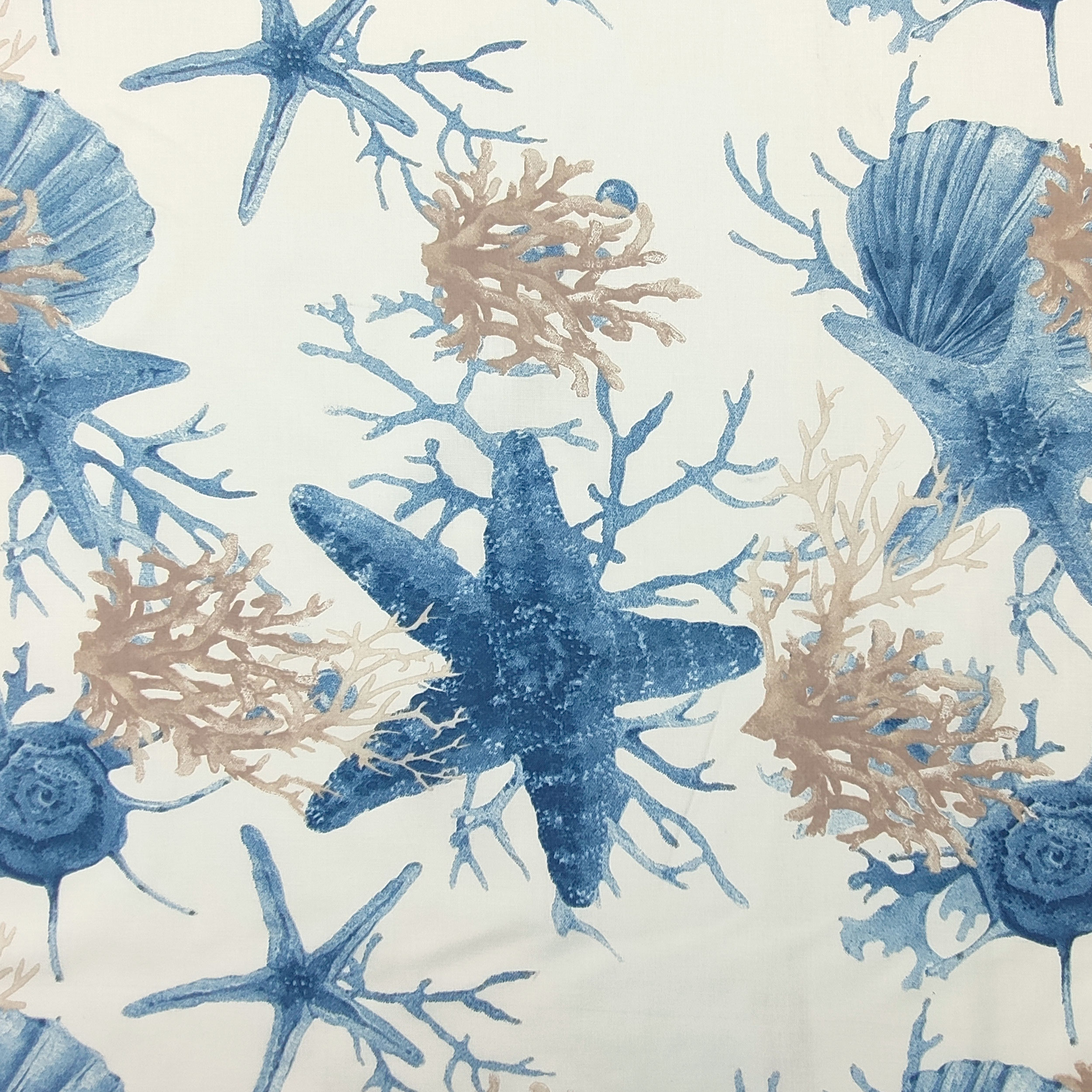 Tessuto Cotone con Coralli Stelle Marine Blu