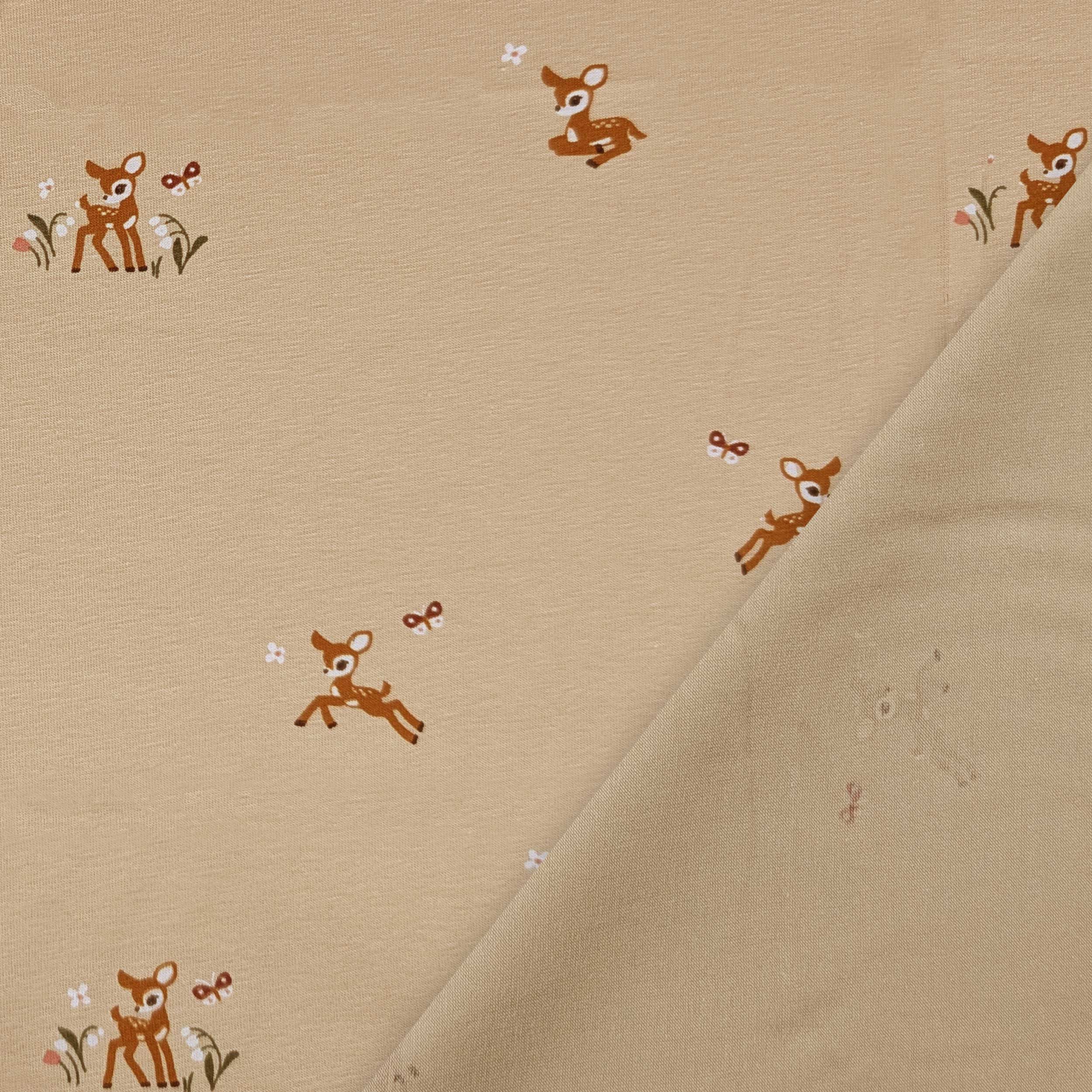 Jersey Cotone Sfondo Beige con Cerbiatti  Image