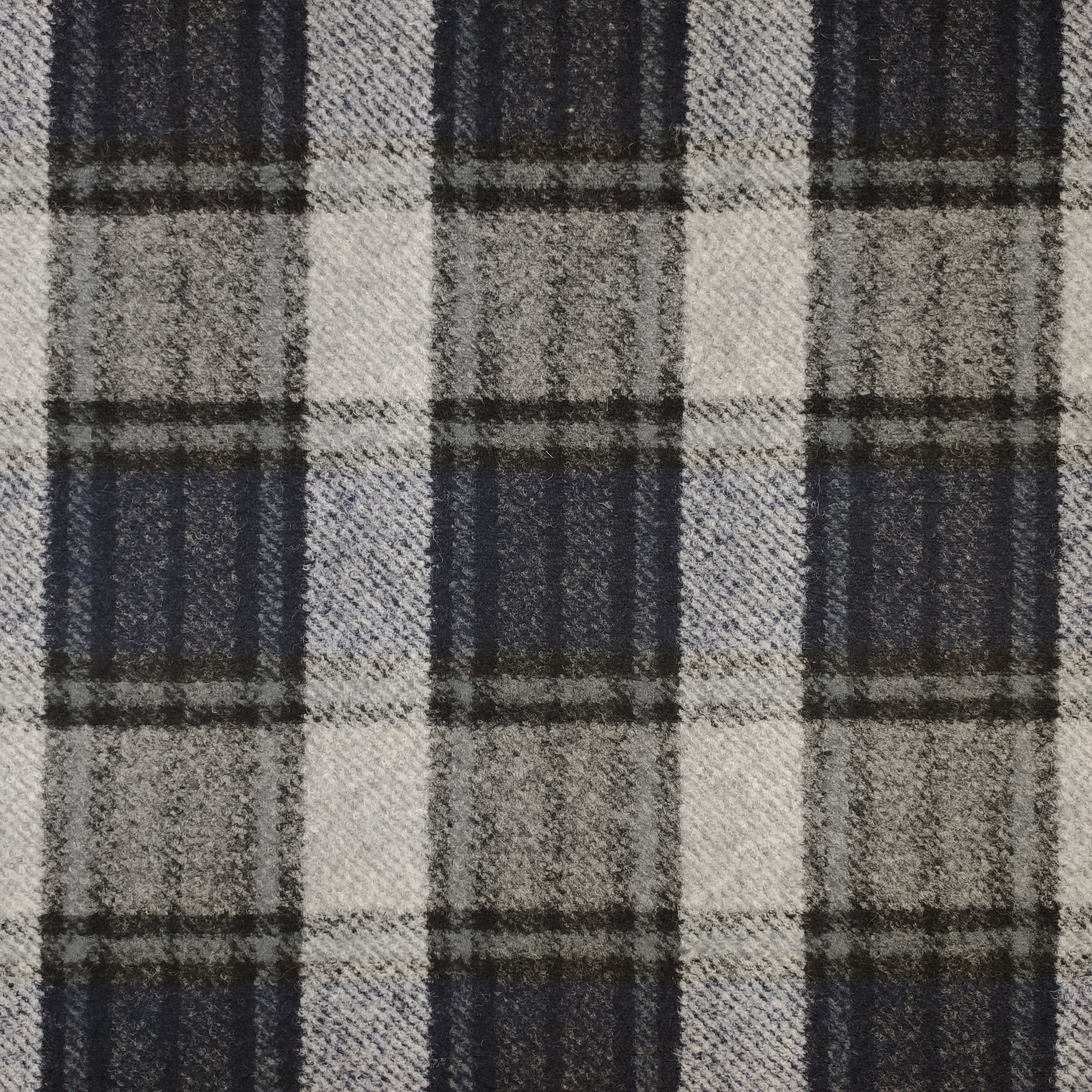 Neoprene Double Lana Tartan Blu e Grigio e Tinta Unita Nero