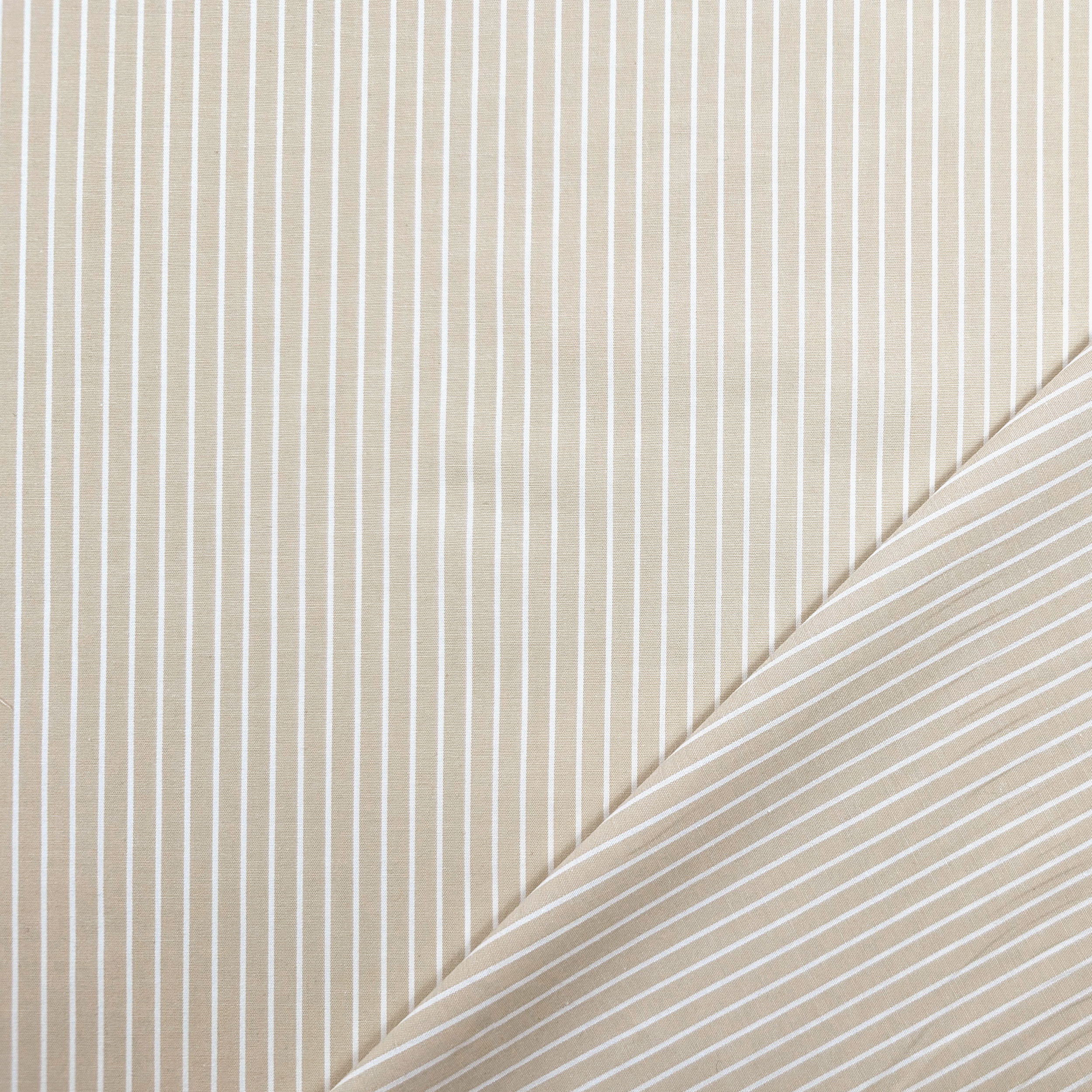 Cotone per Camiceria Elasticizzato Beige Righe Bianche Image
