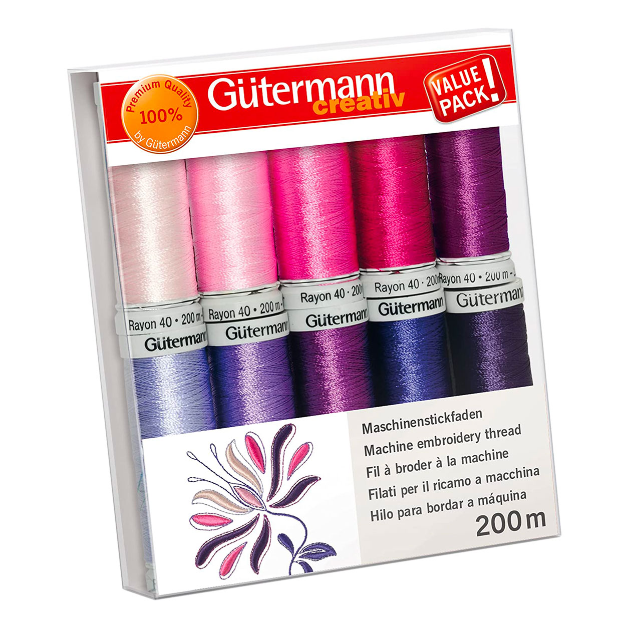 Gutermann Filo per Ricamo a Macchina Rayon 10 Bobine Toni del Rosa