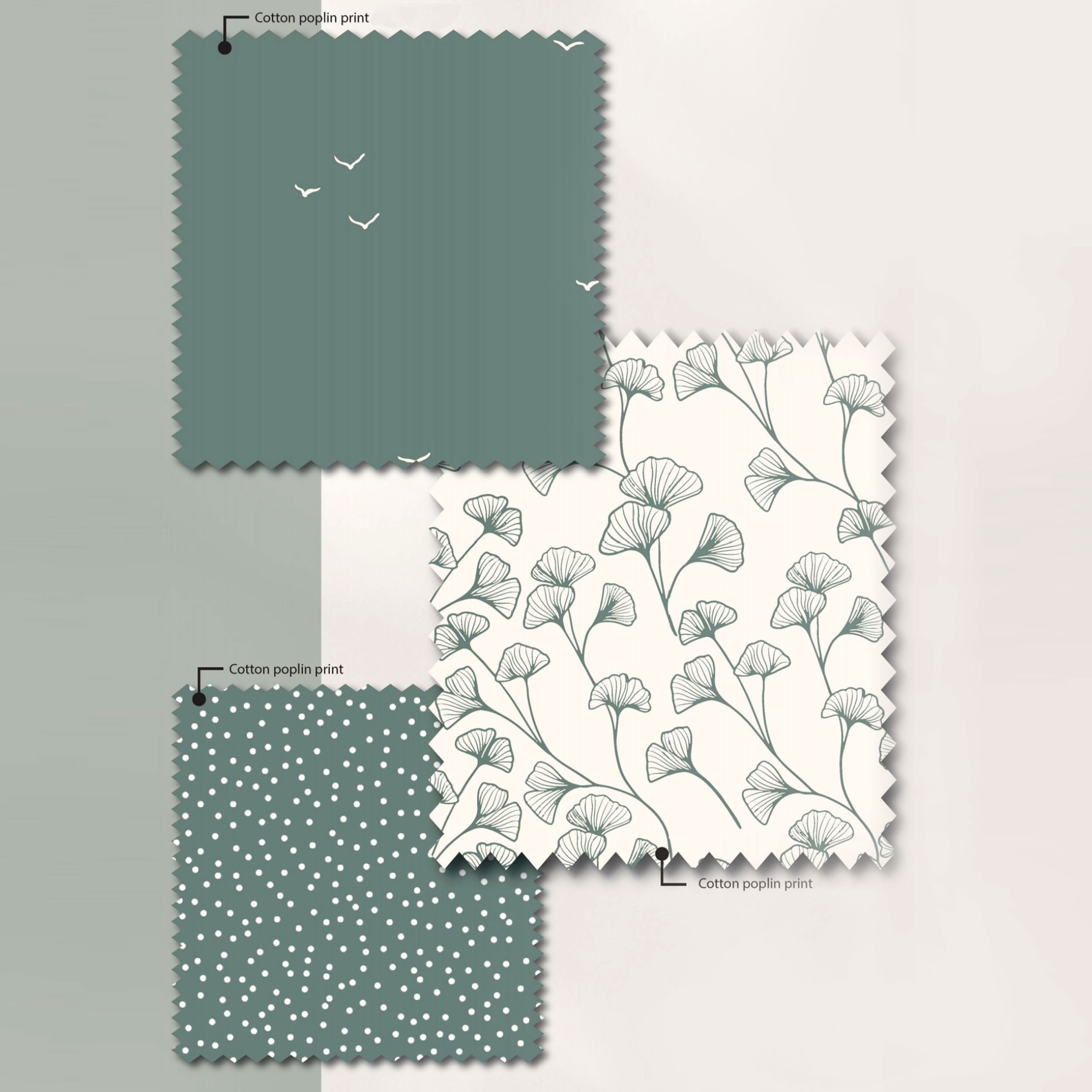 Popeline Cotone Foglie Sfondo Verde Grigio Image