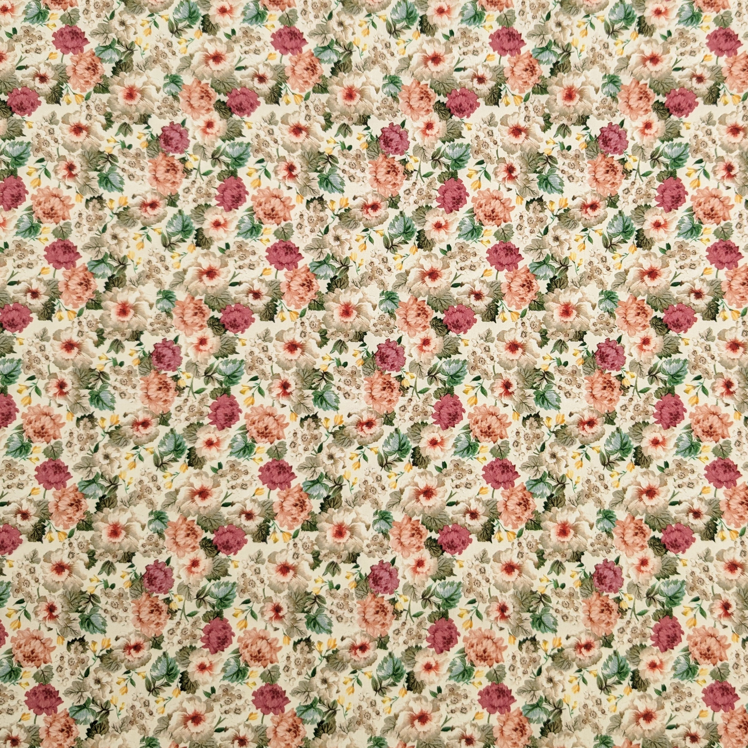 Popeline Cotone Bouquet Romantico Panna Image