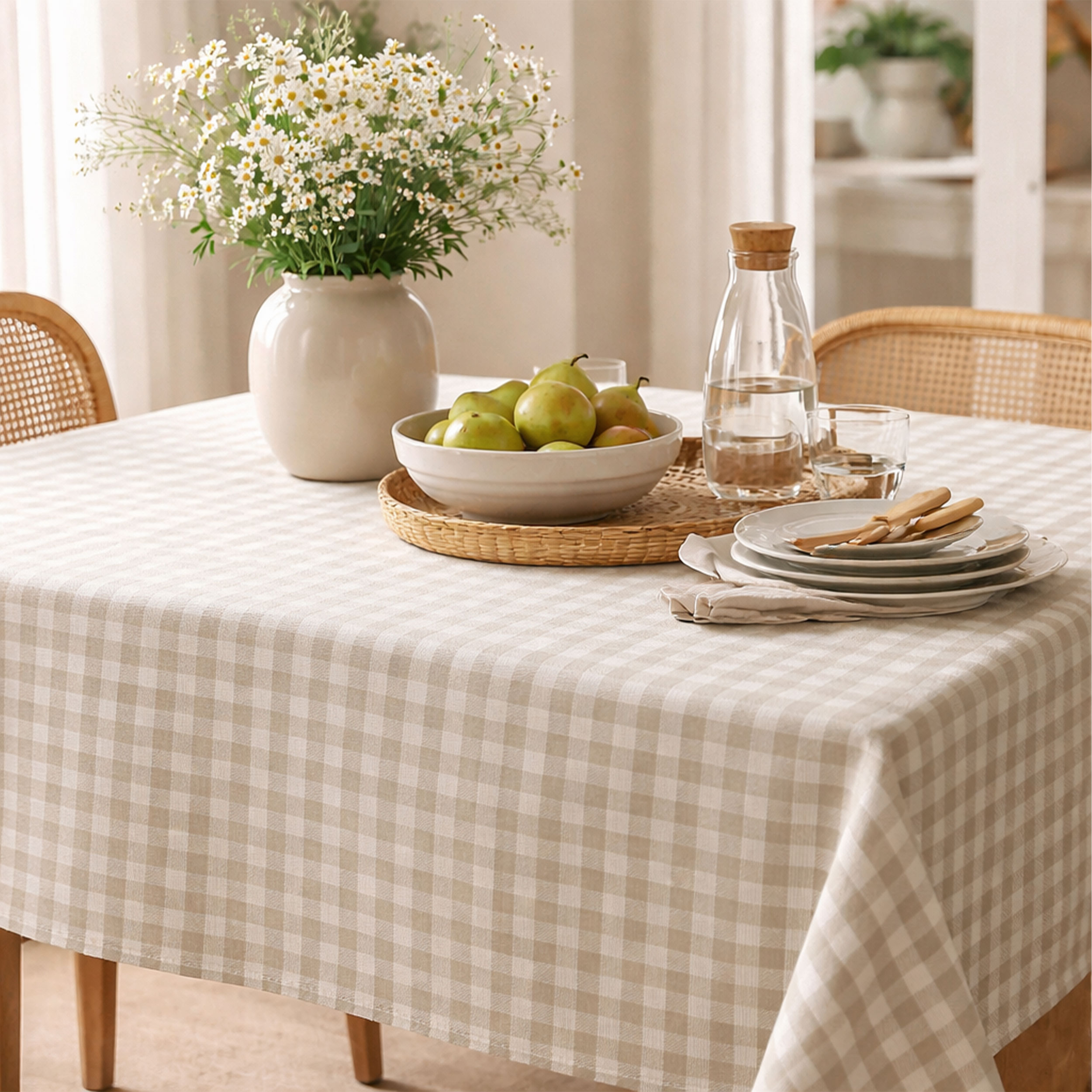 Cotone Lavato Tinto in Filo Quadretti Beige Image