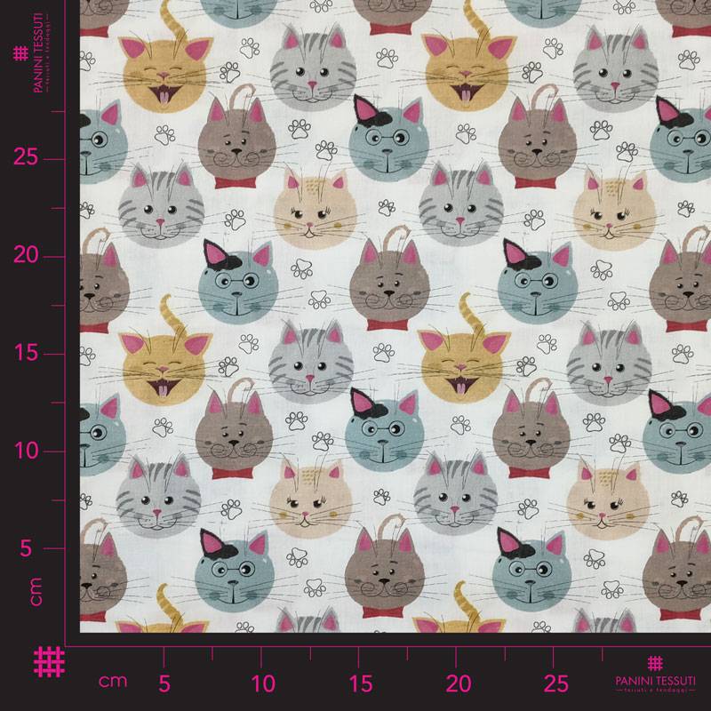 Tessuto Cotone Fantasia Gattini