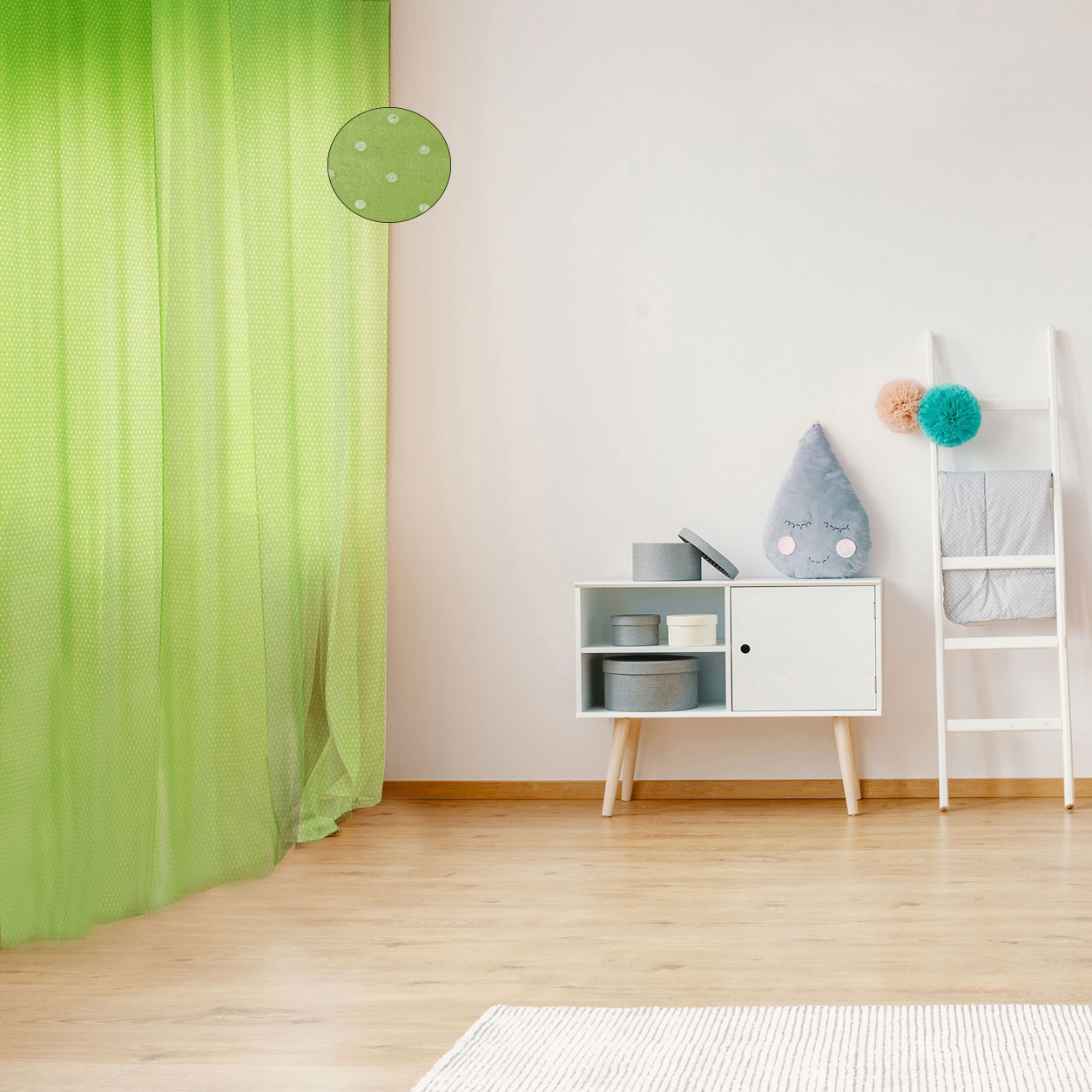 Tessuto Tenda Pois Mini - Base Verde
