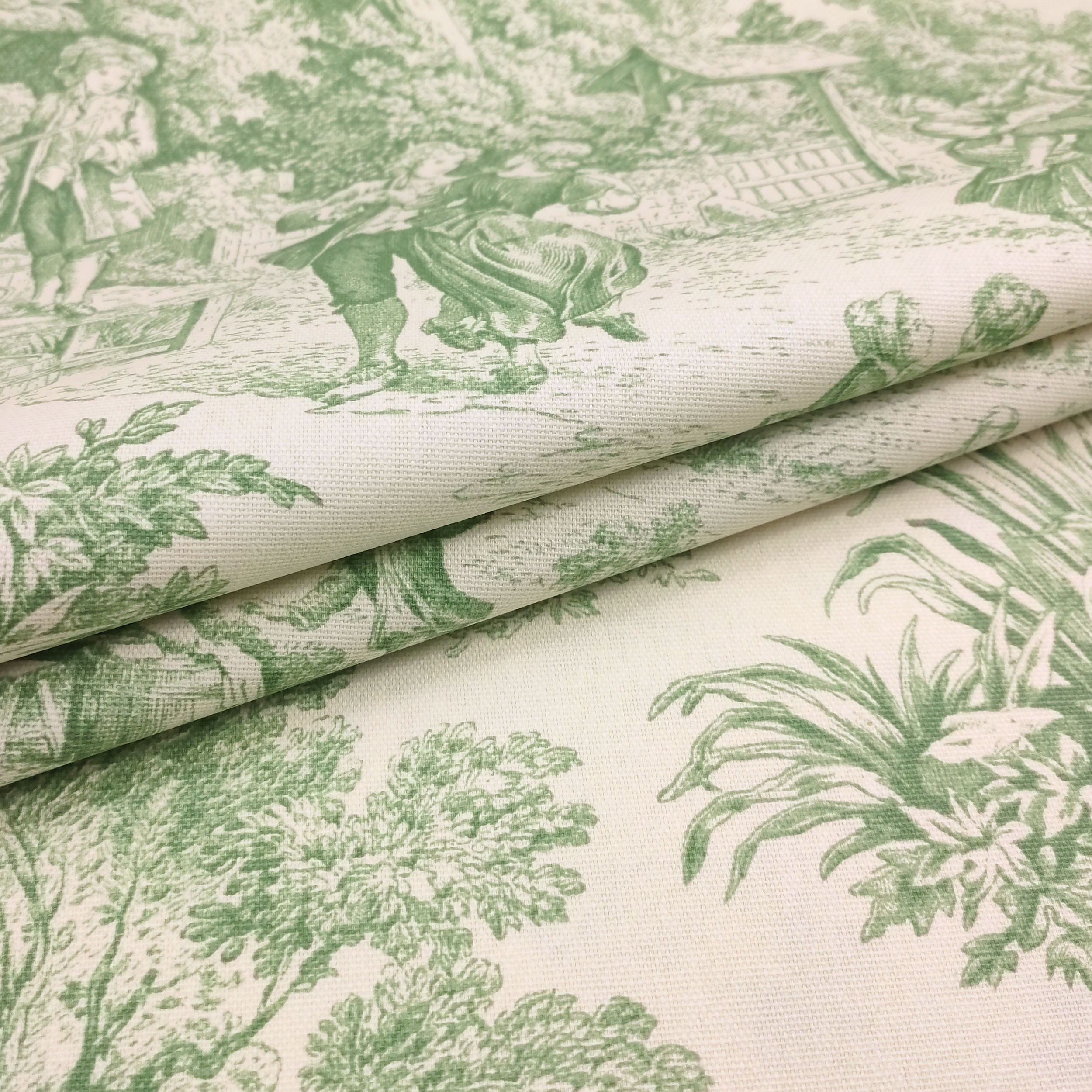 Ritaglio Tessuto Tovaglia Resinata Toile de Jouy Verde 105x140 cm Image
