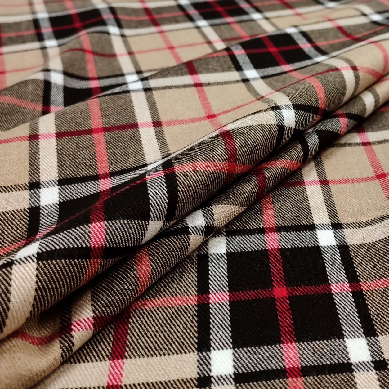 Tessuto Tartan Beige e Rosso Righe Sottili Image