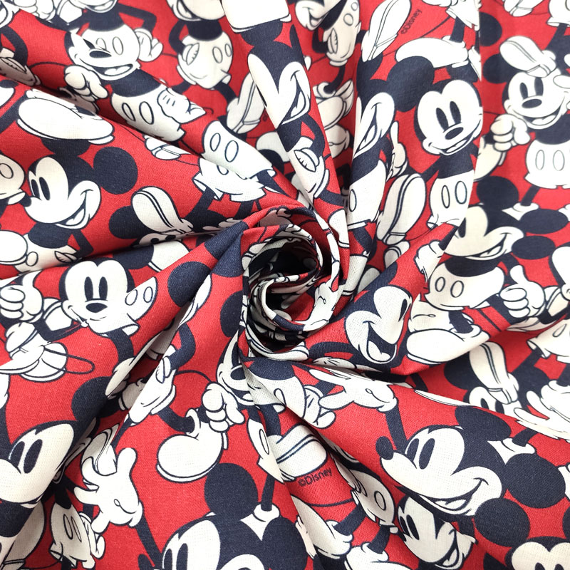 Tessuto Cotone Disney Mickey Mouse Sfondo Rosso