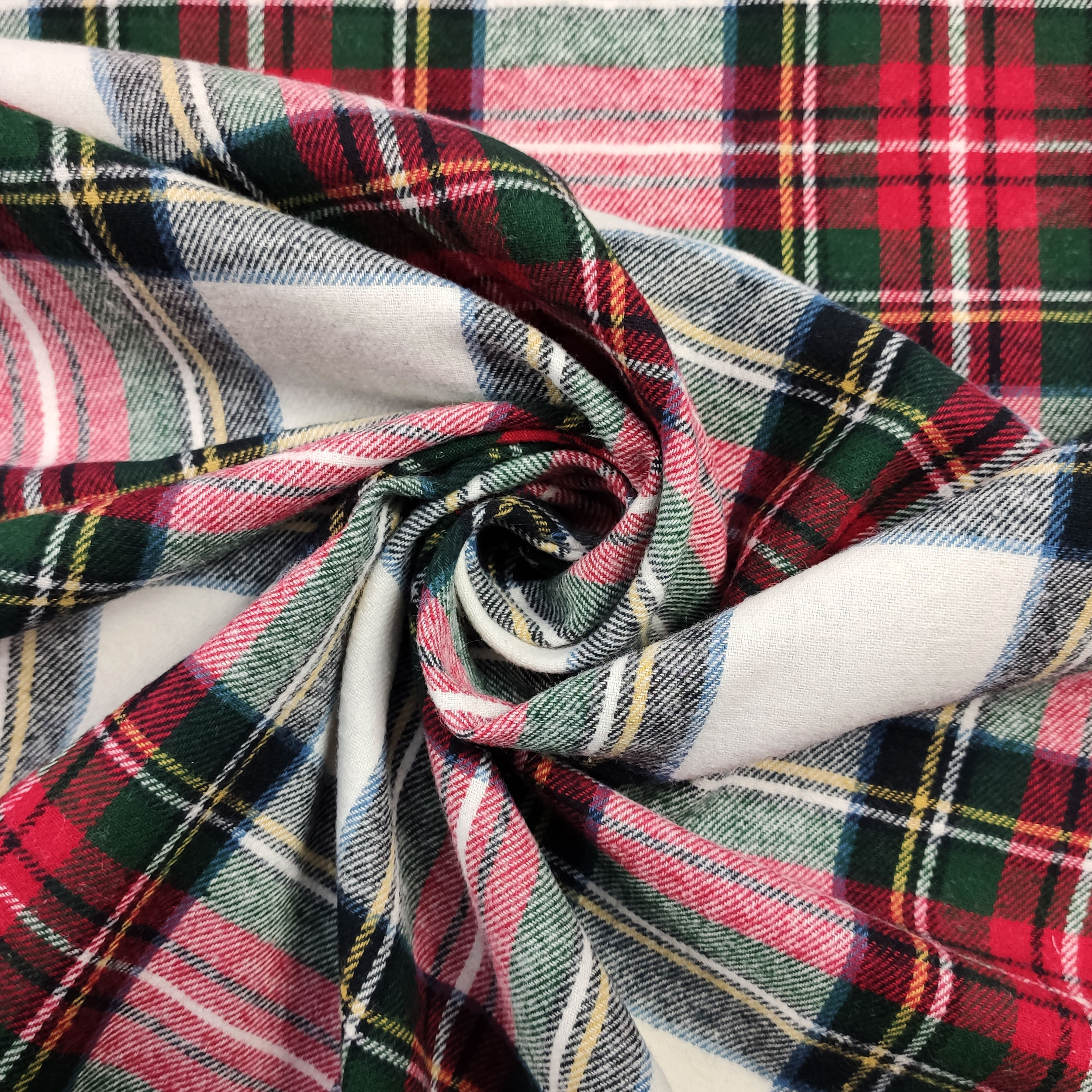 Tessuto Flanella Tartan Rosso Bianco Verde