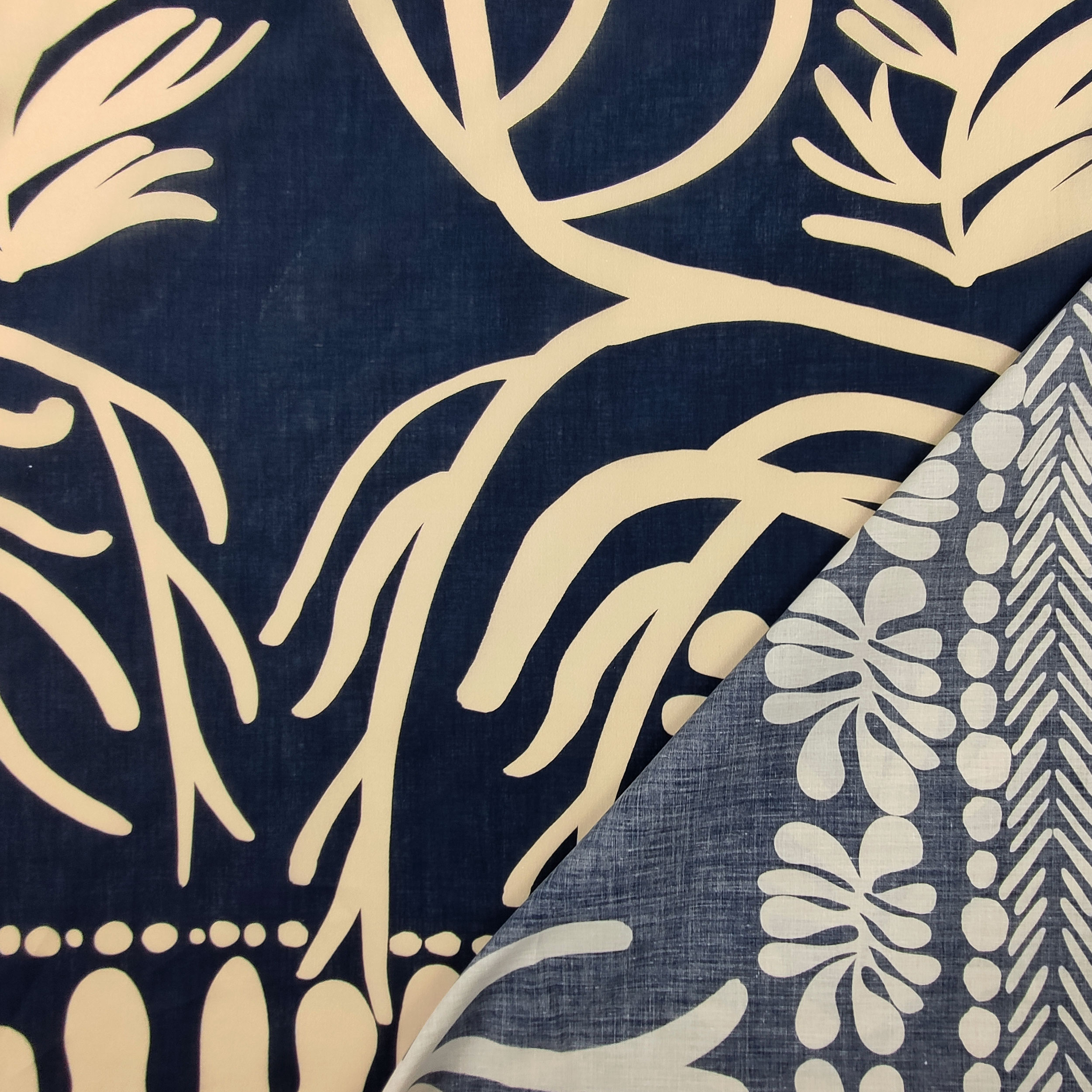 Pannello in Cotone Blu con Coralli Beige 80x145 cm