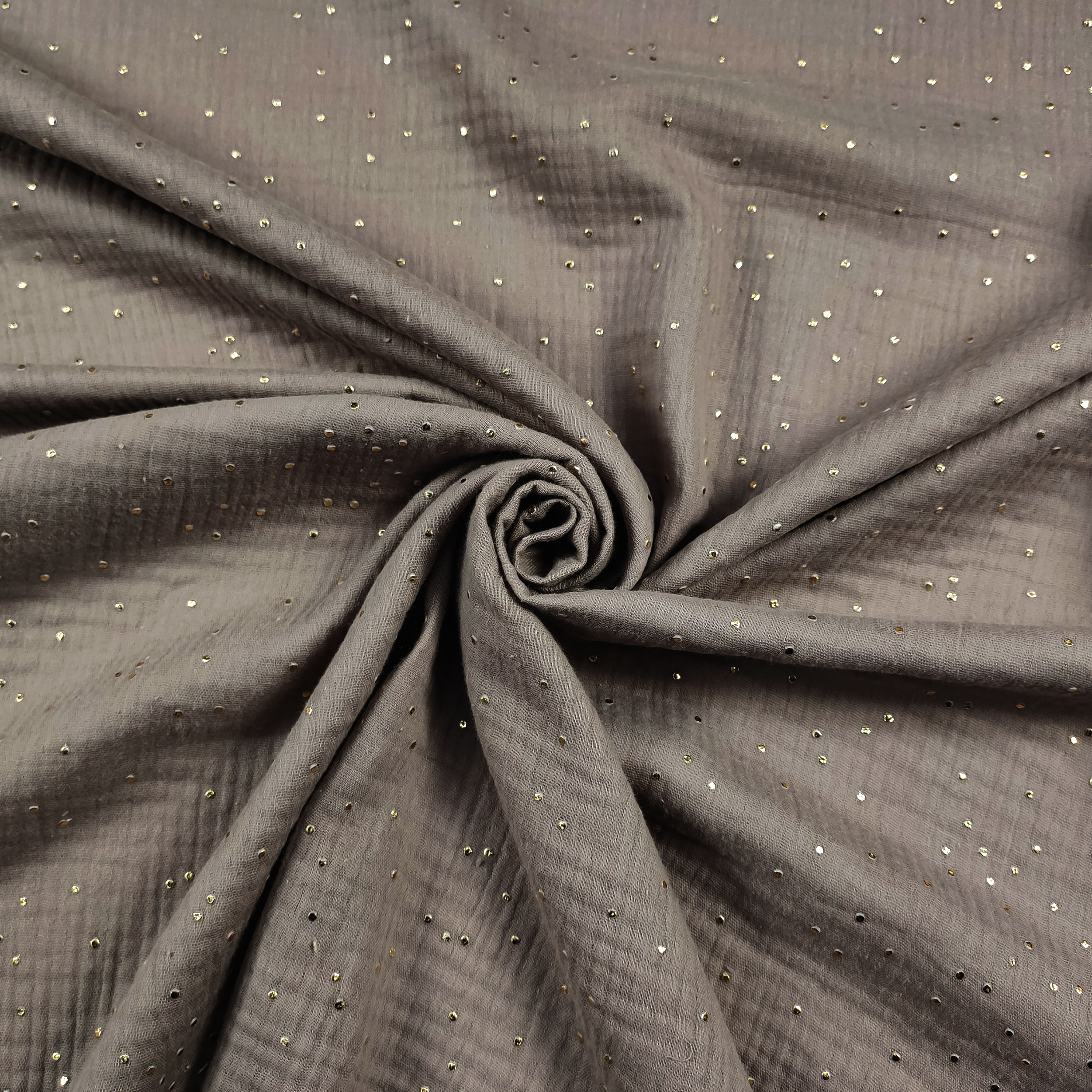 Mussola Cotone Beige con Pois Oro Image