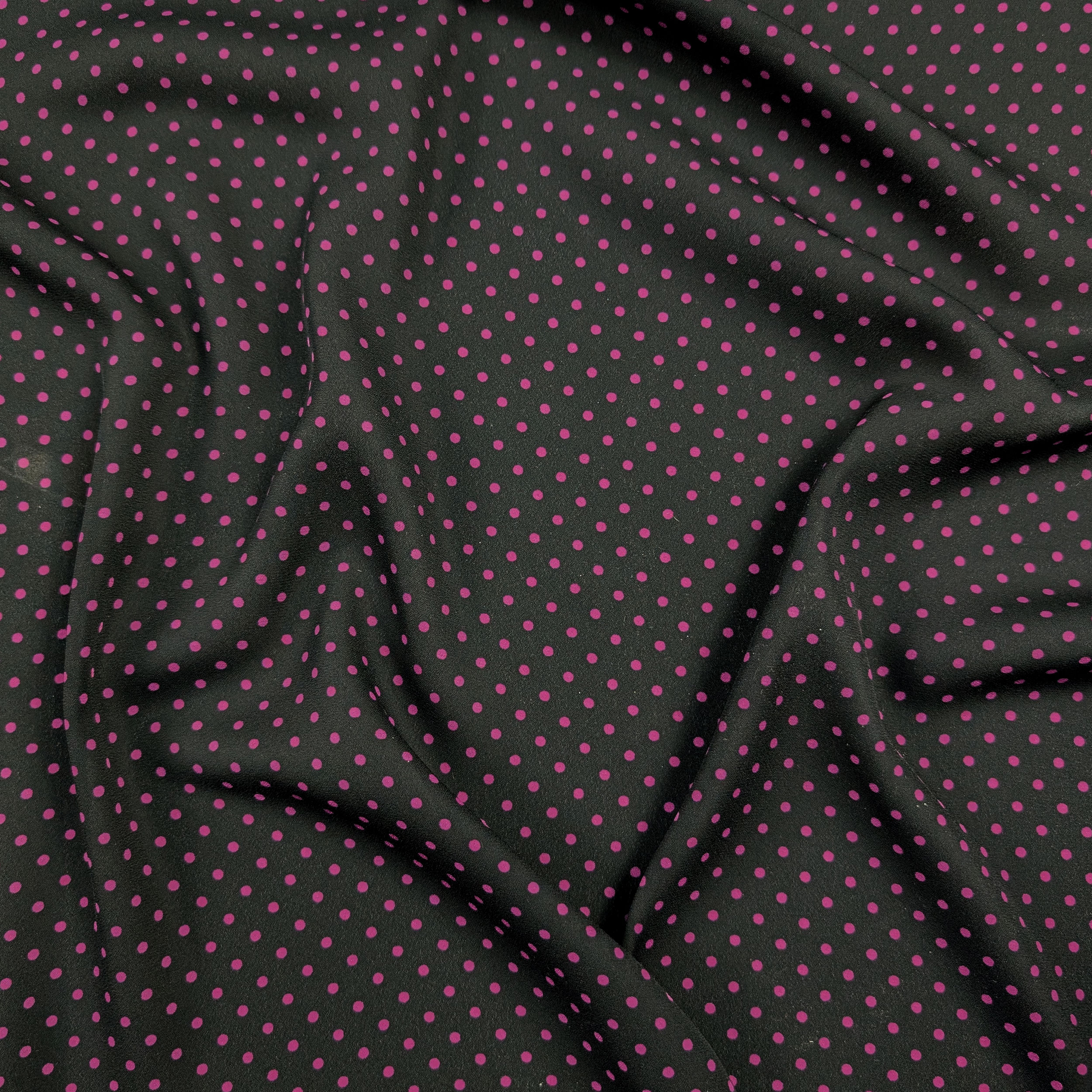 Georgette Nero con Pois Fuxia Image