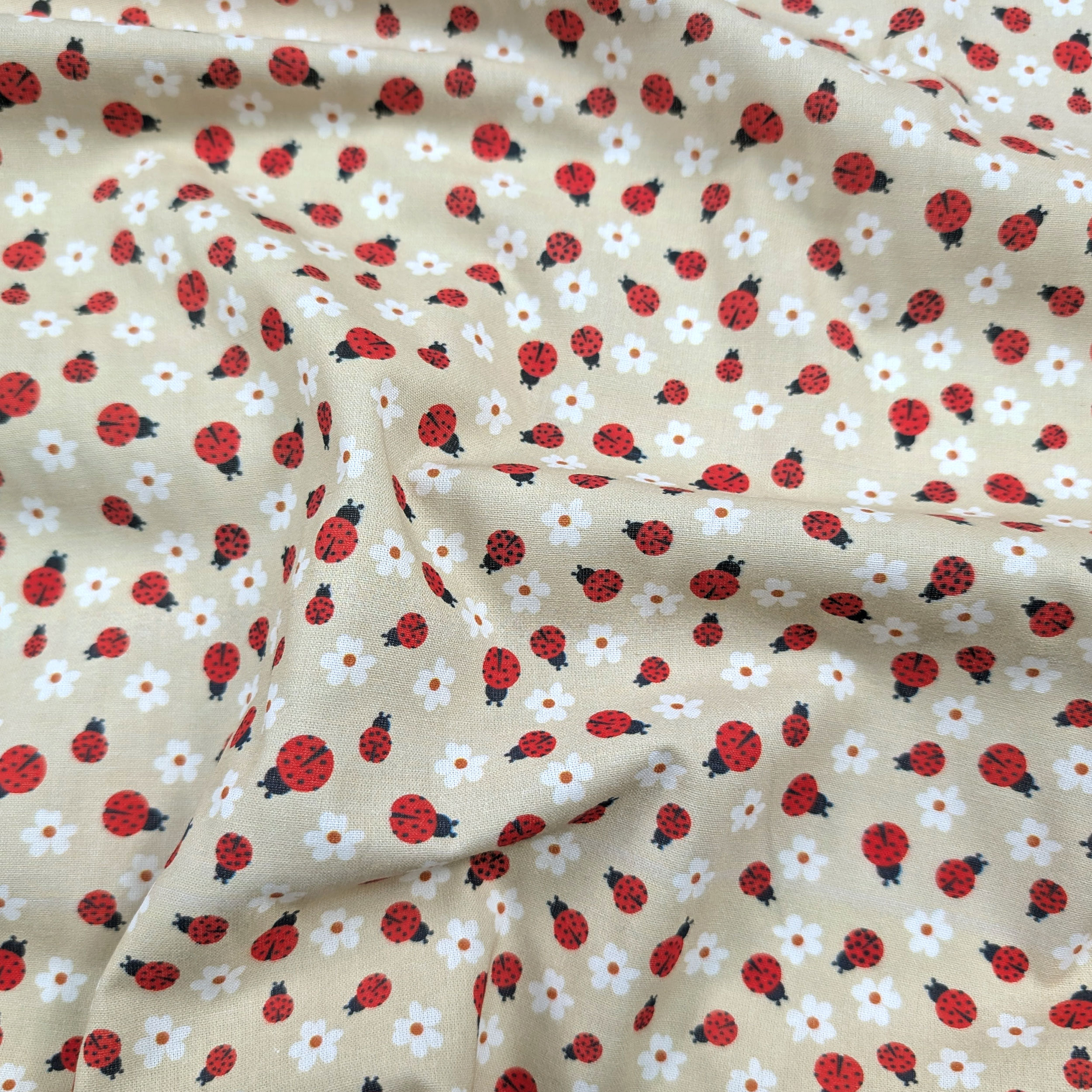 Ritaglio Cotone Percalle Coccinelle e Fiorellini 50x150 cm Image