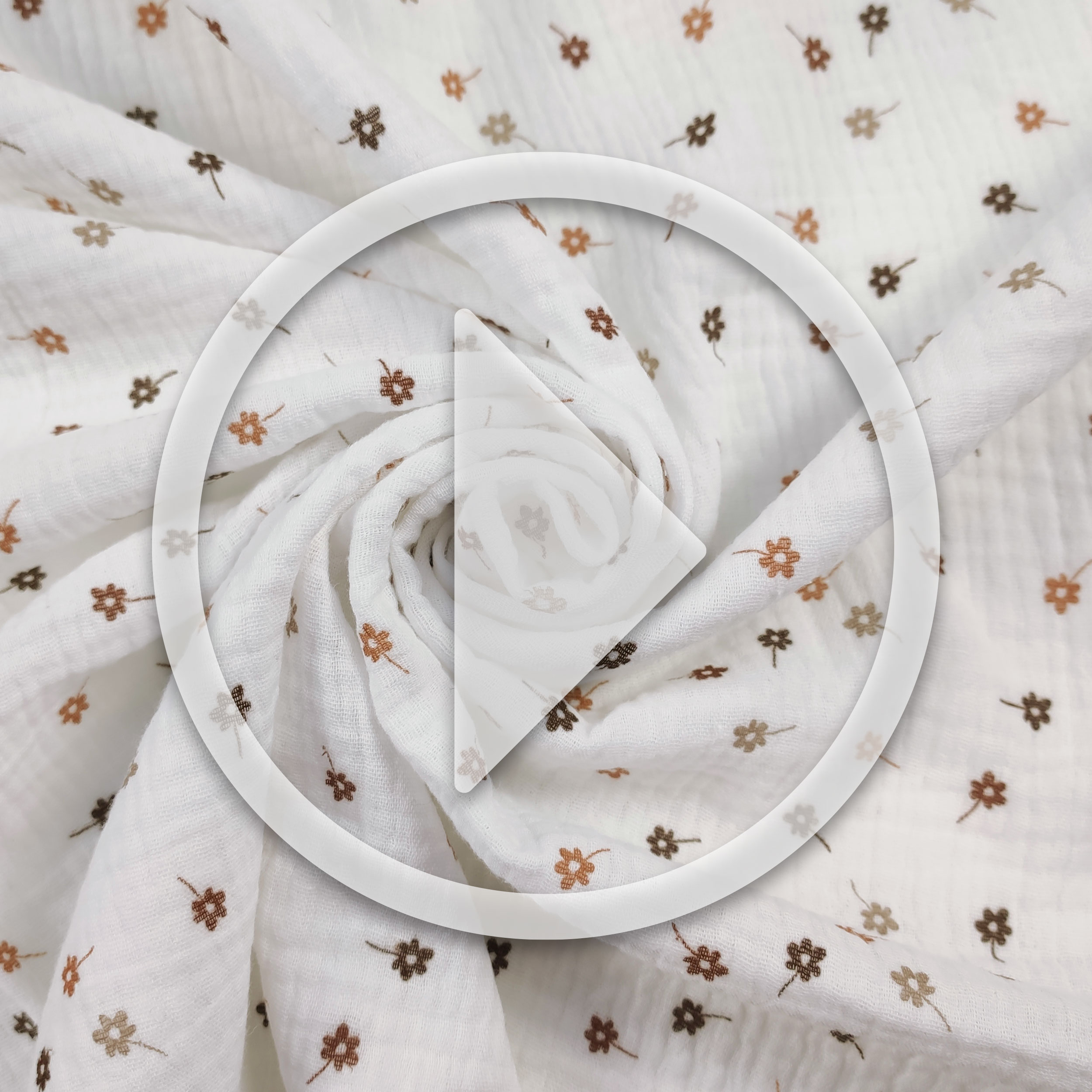 Mussola di Cotone Fiori Beige Sfondo Bianco Image
