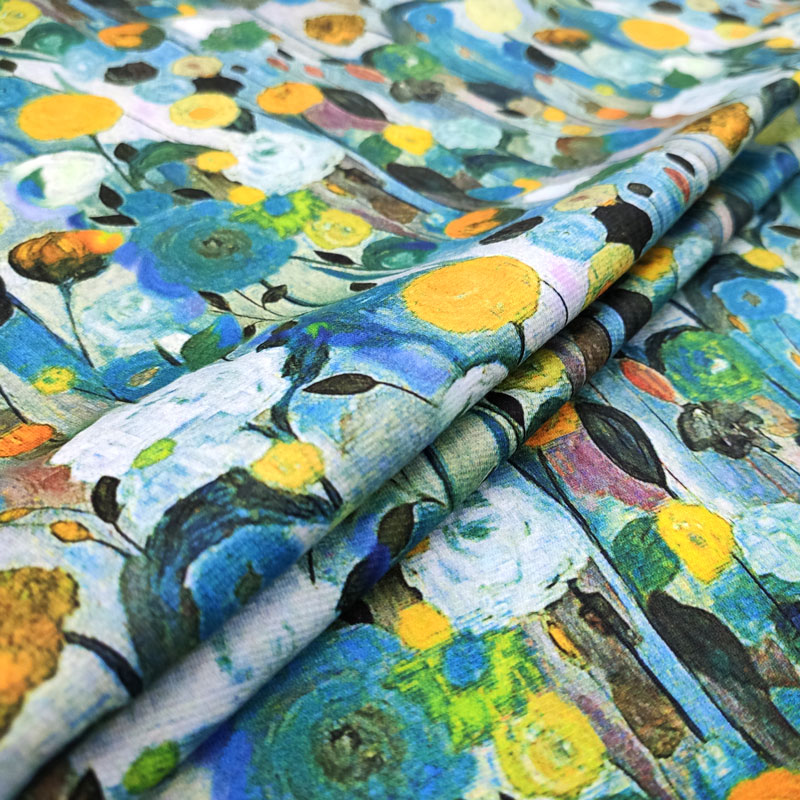 Maglina Punto Milano Fiori Impressionisti Sfondo Blu